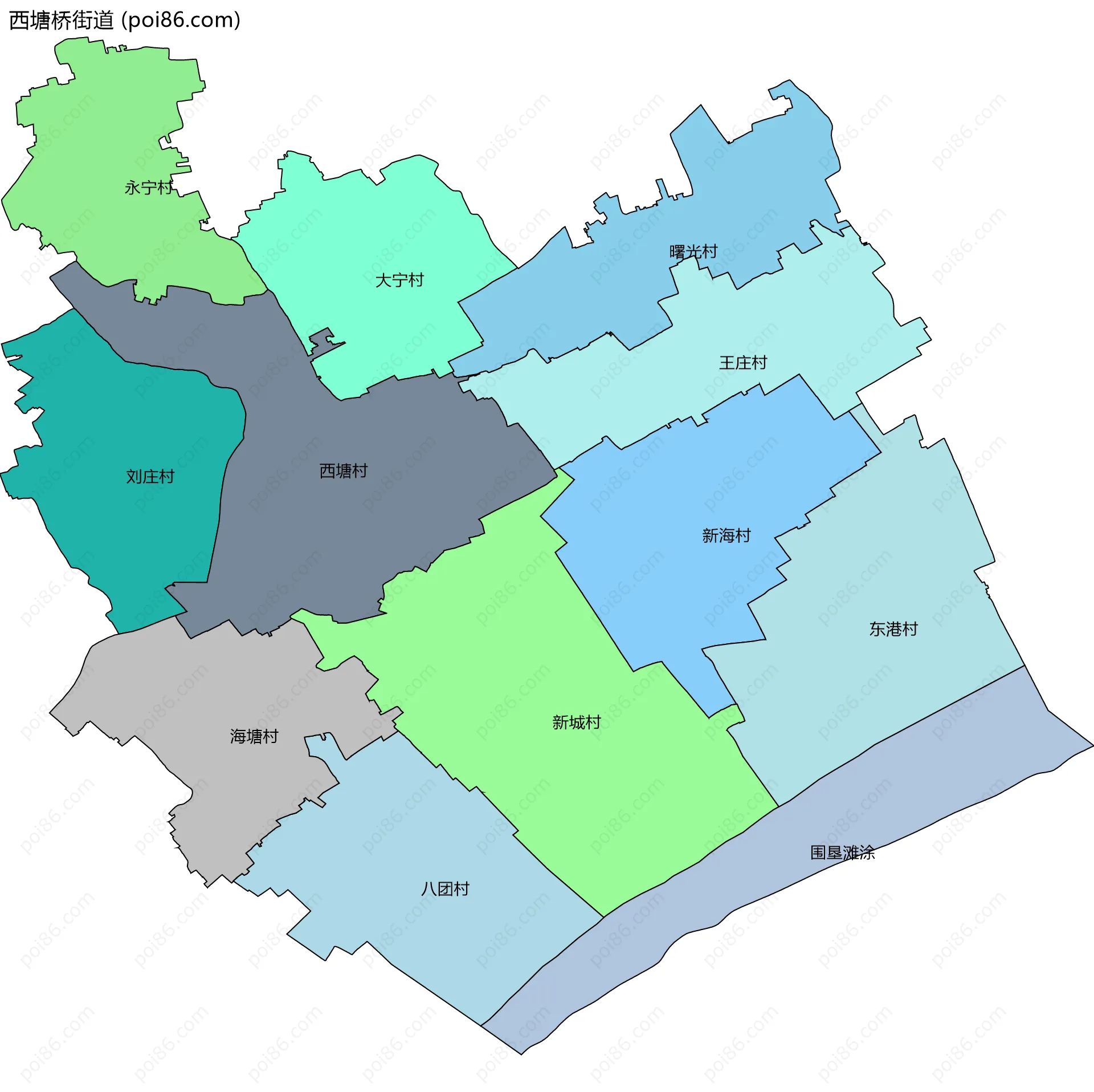 西塘桥街道边界地图(五级行政区划)