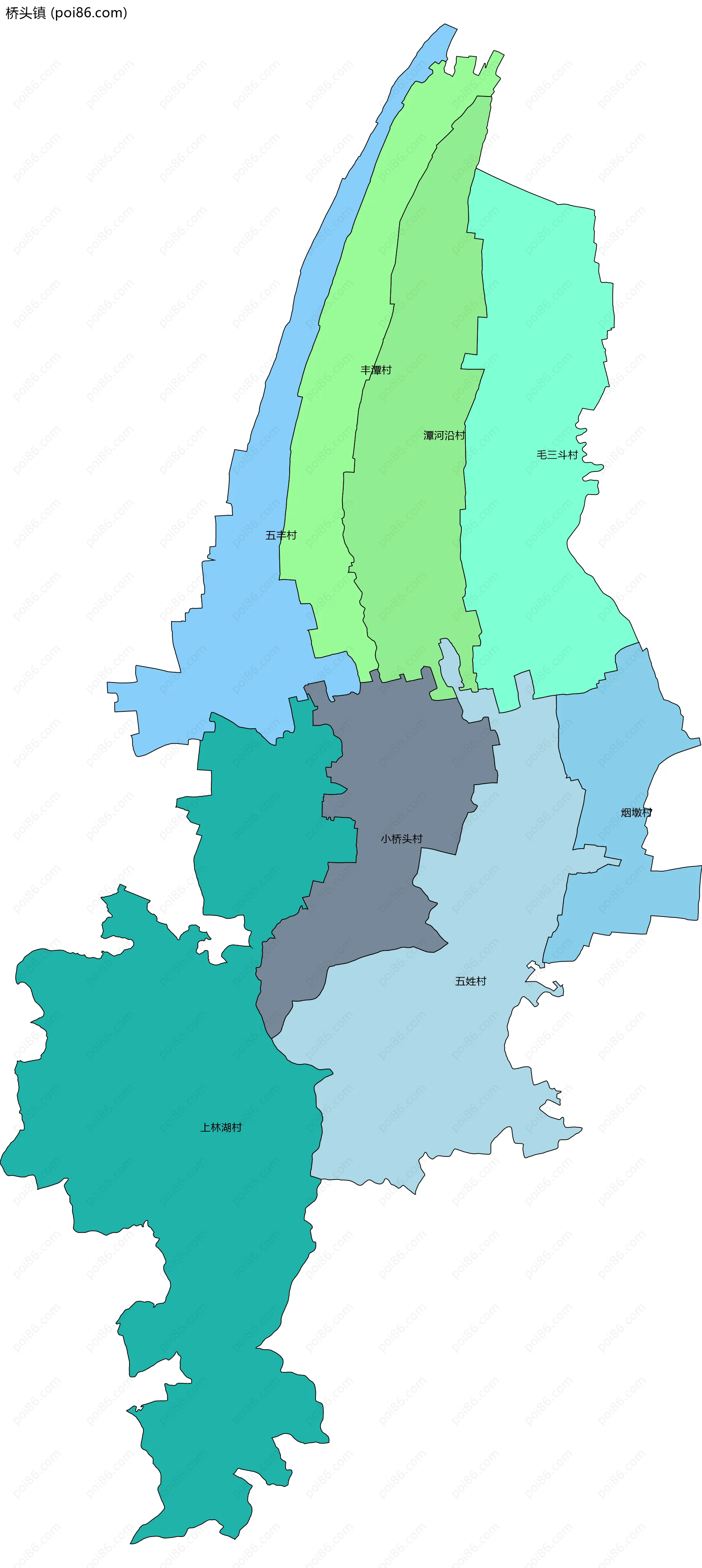桥头镇边界地图(五级行政区划)