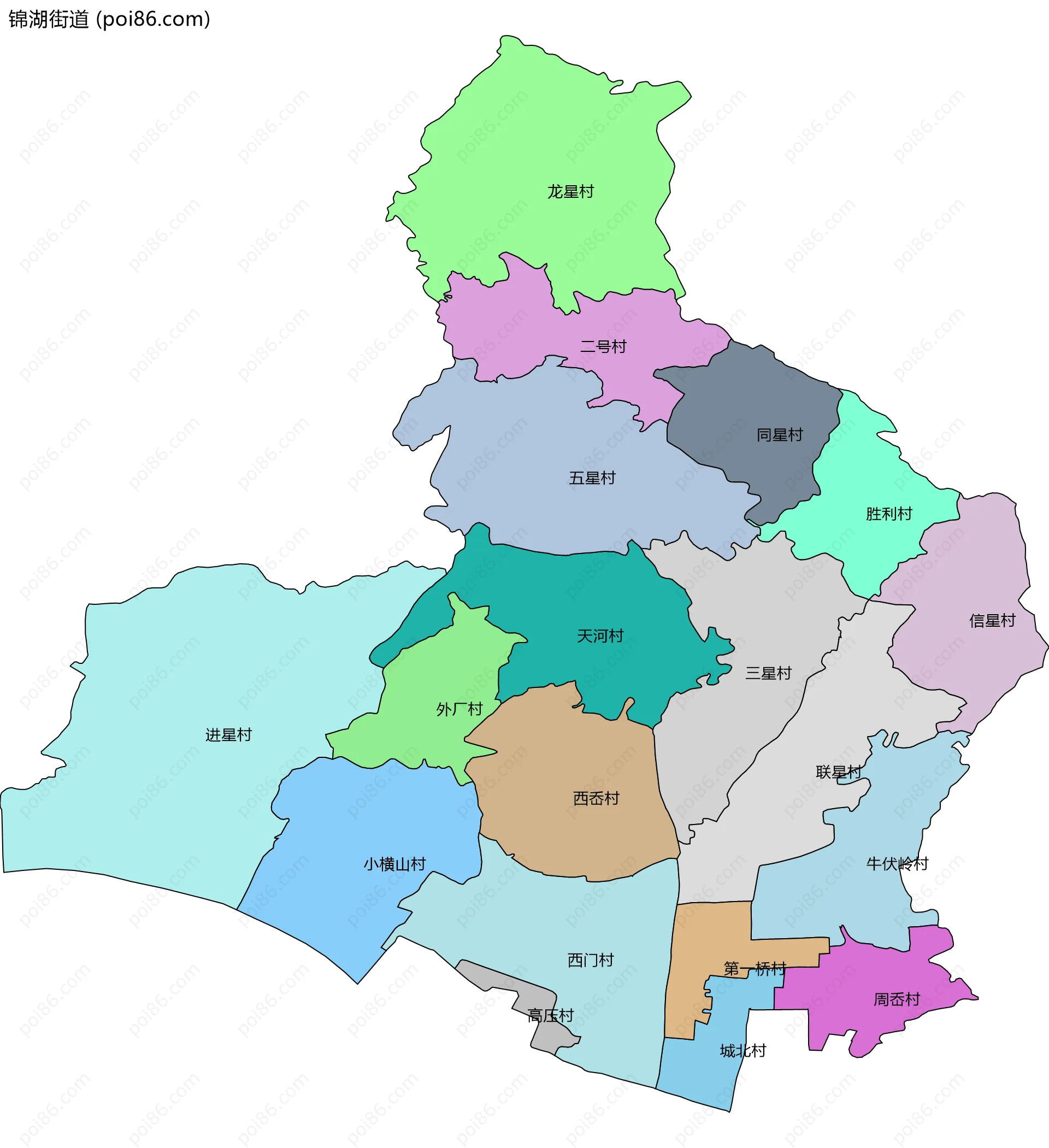 锦湖街道边界地图(五级行政区划)