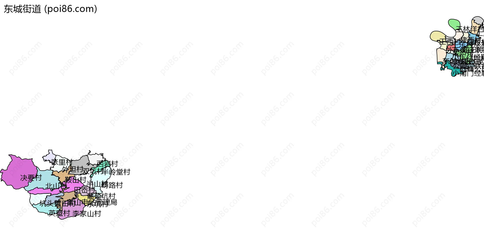 东城街道边界地图(五级行政区划)