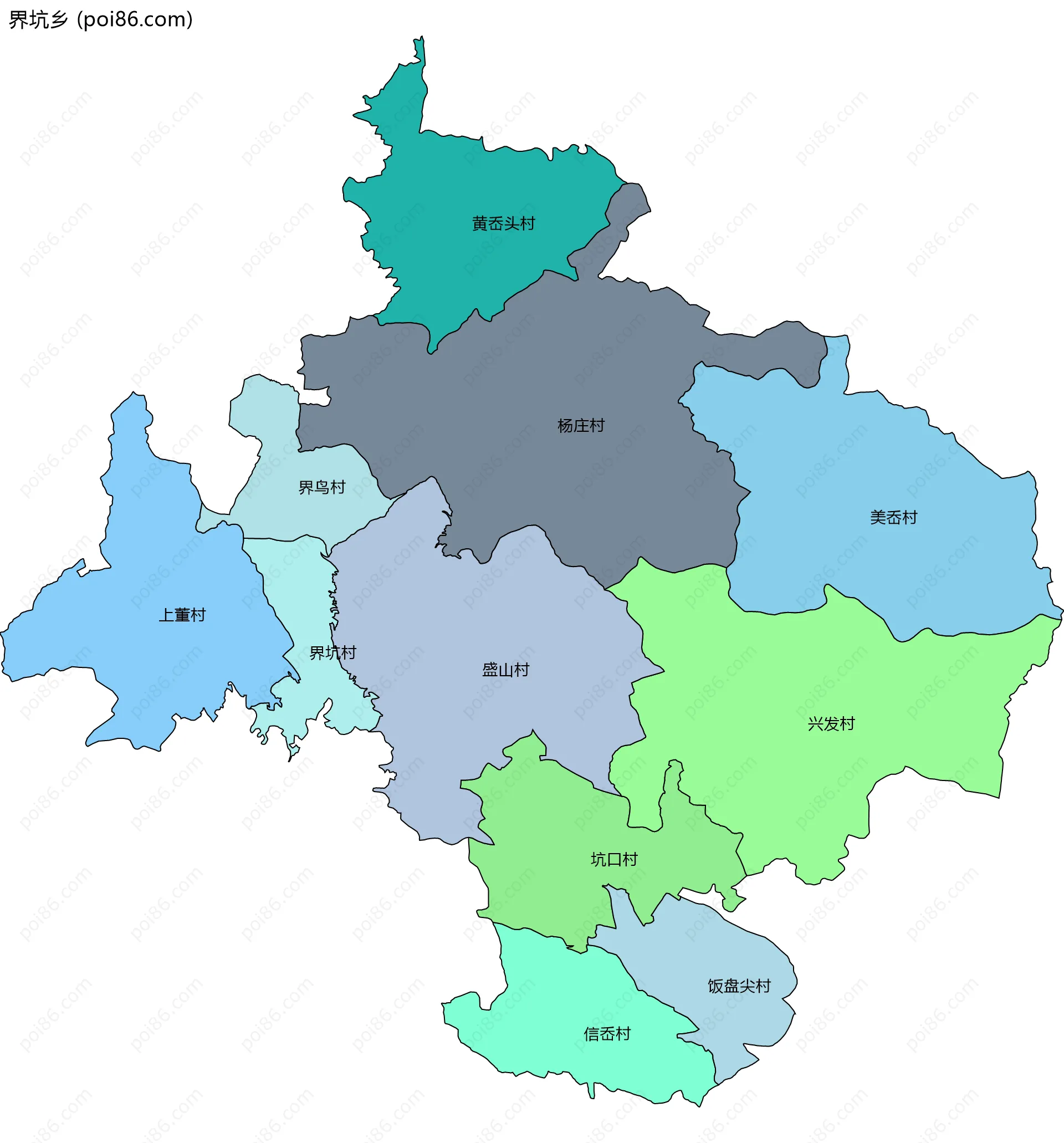 界坑乡边界地图(五级行政区划)