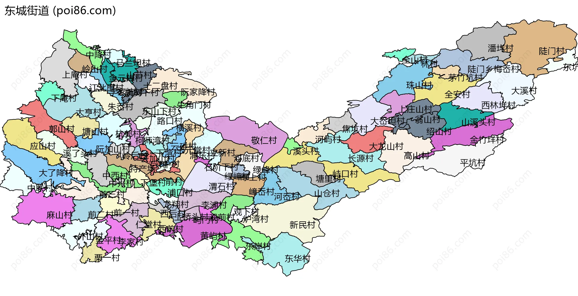 东城街道边界地图(五级行政区划)