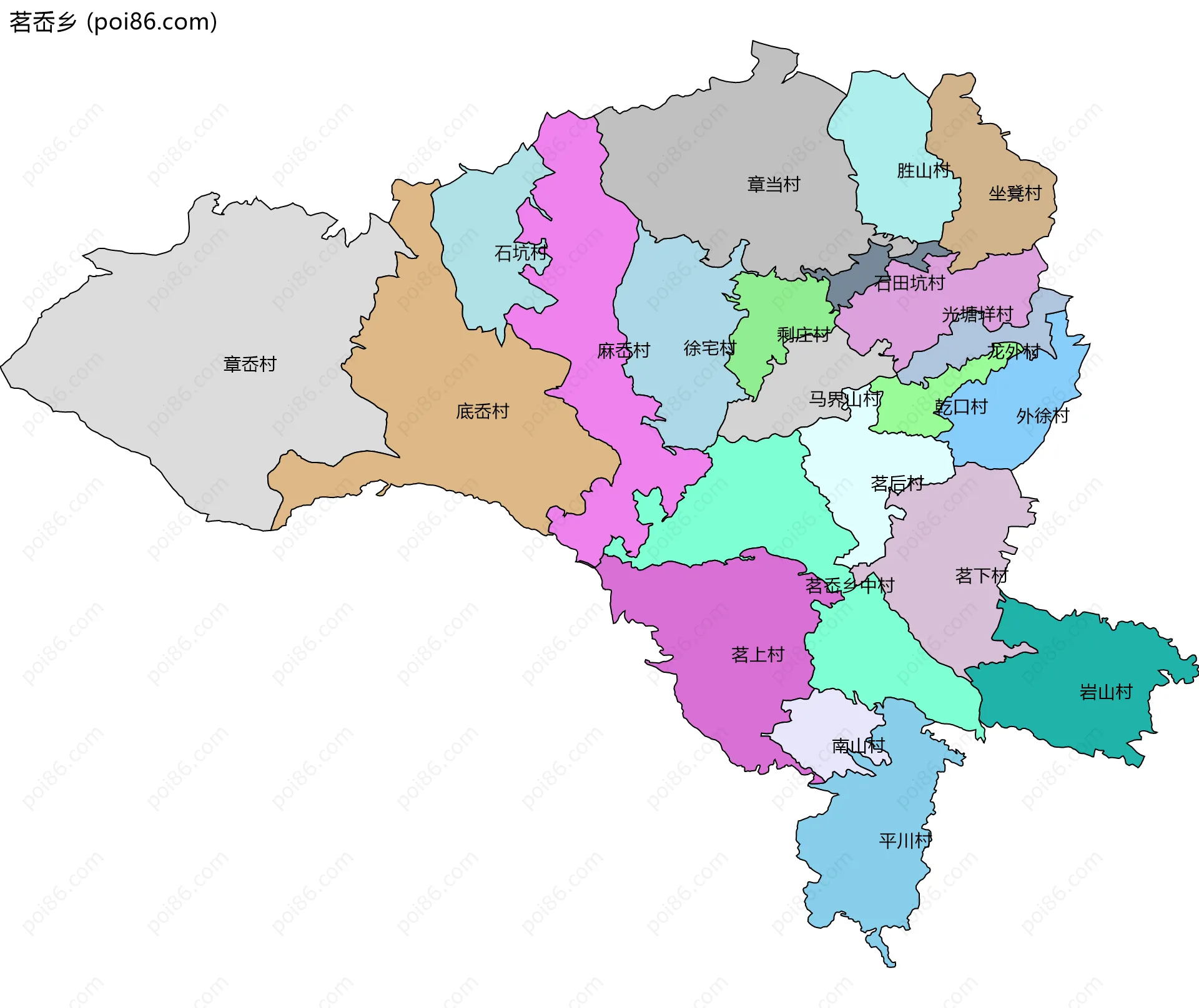 茗岙乡边界地图(五级行政区划)