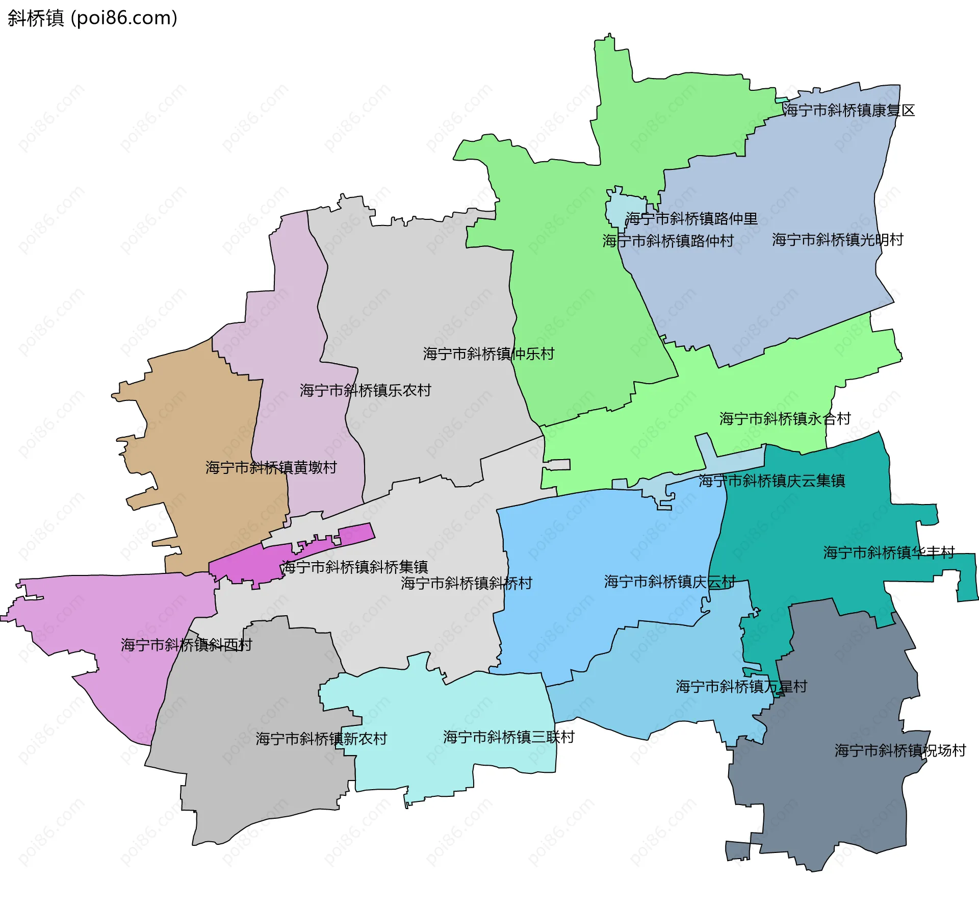 斜桥镇边界地图(五级行政区划)