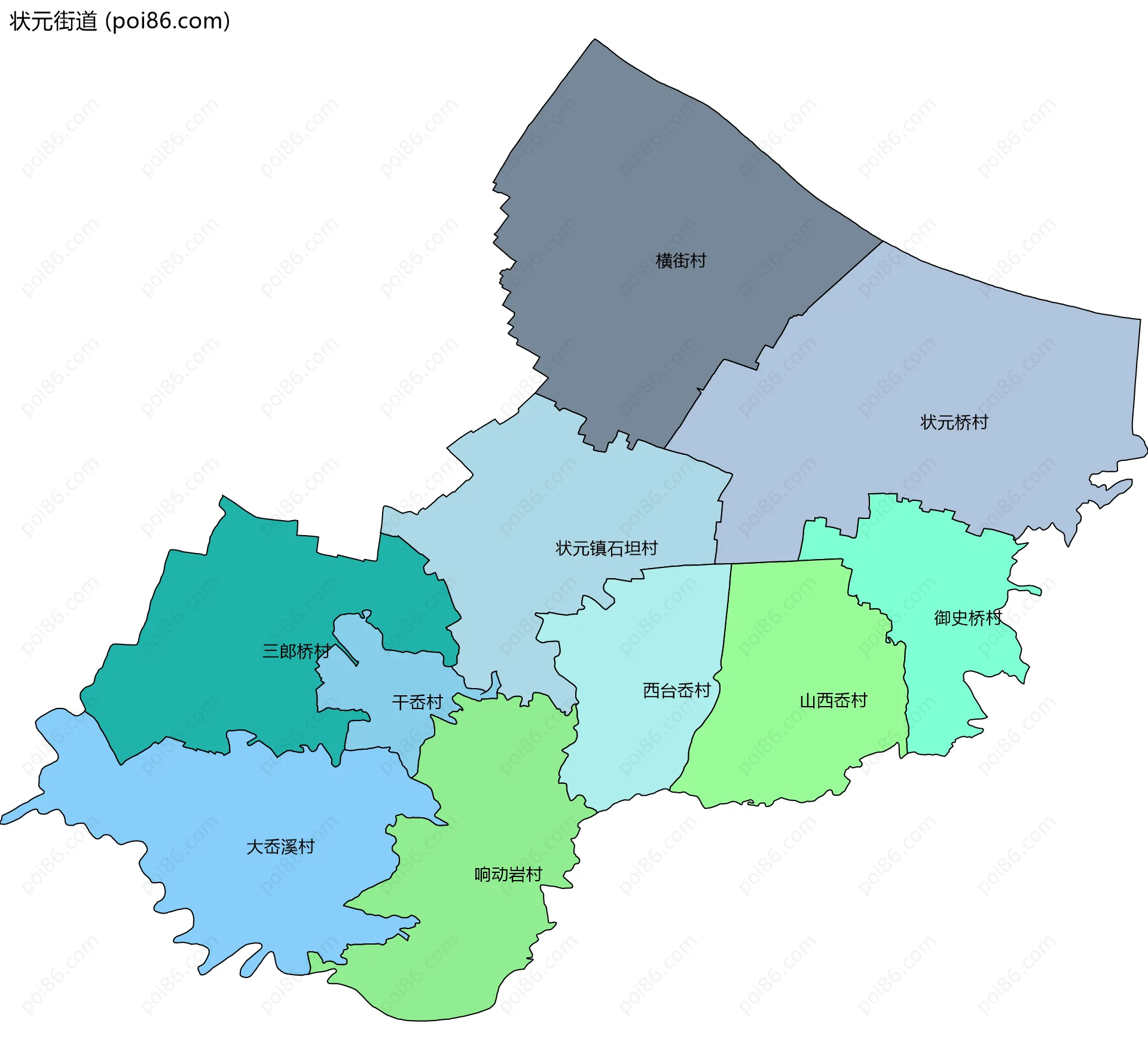 状元街道边界地图(五级行政区划)