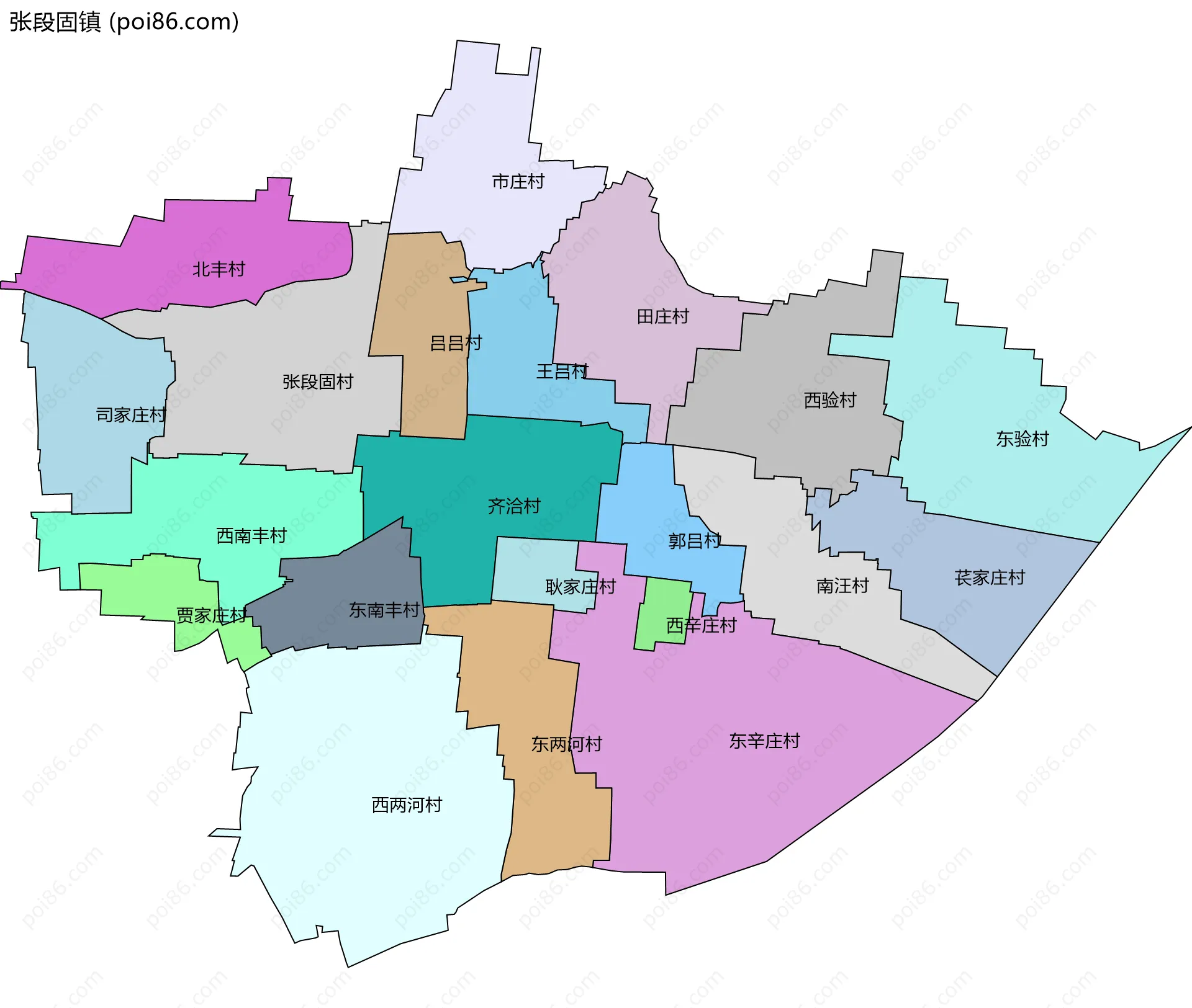 张段固镇边界地图(五级行政区划)