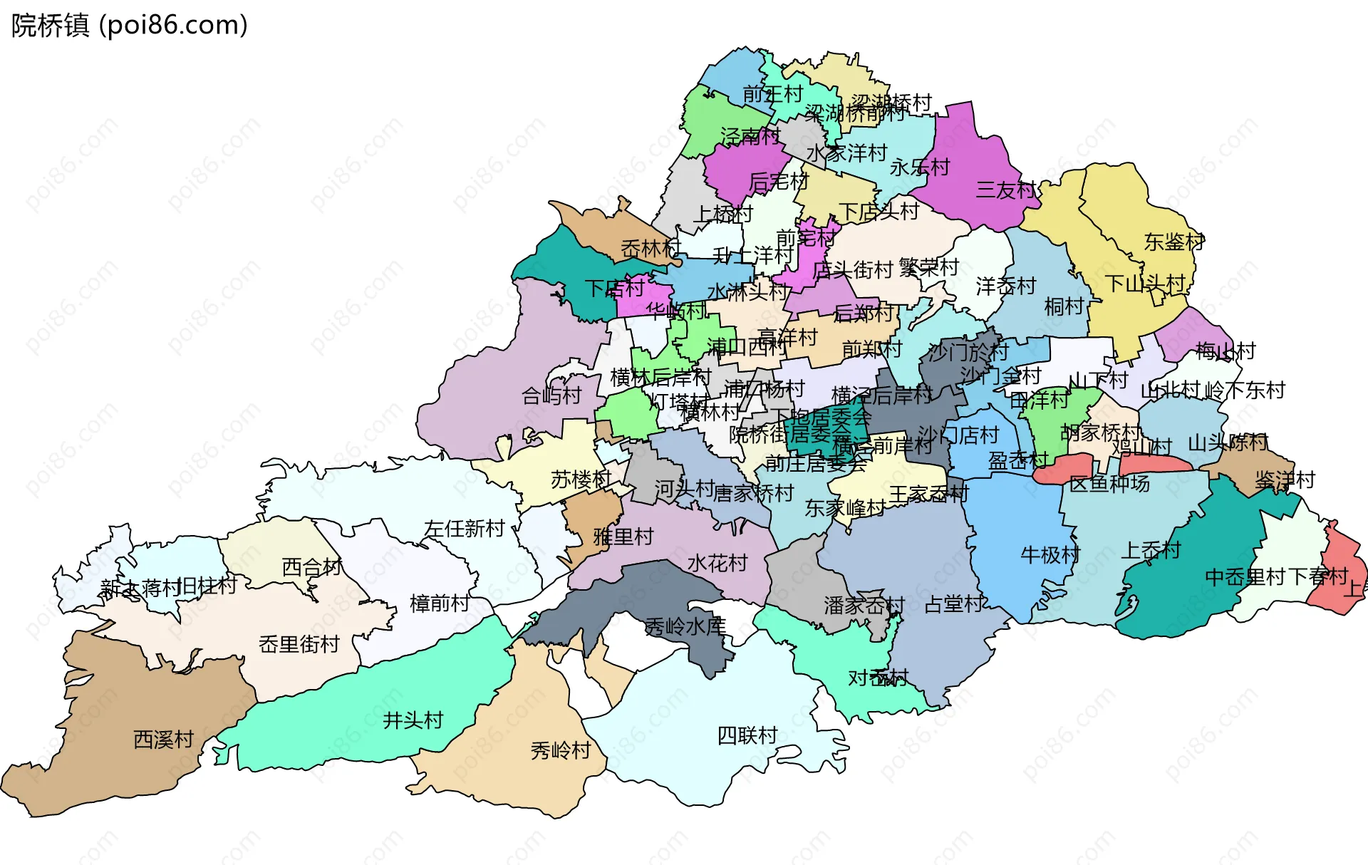 院桥镇边界地图(五级行政区划)