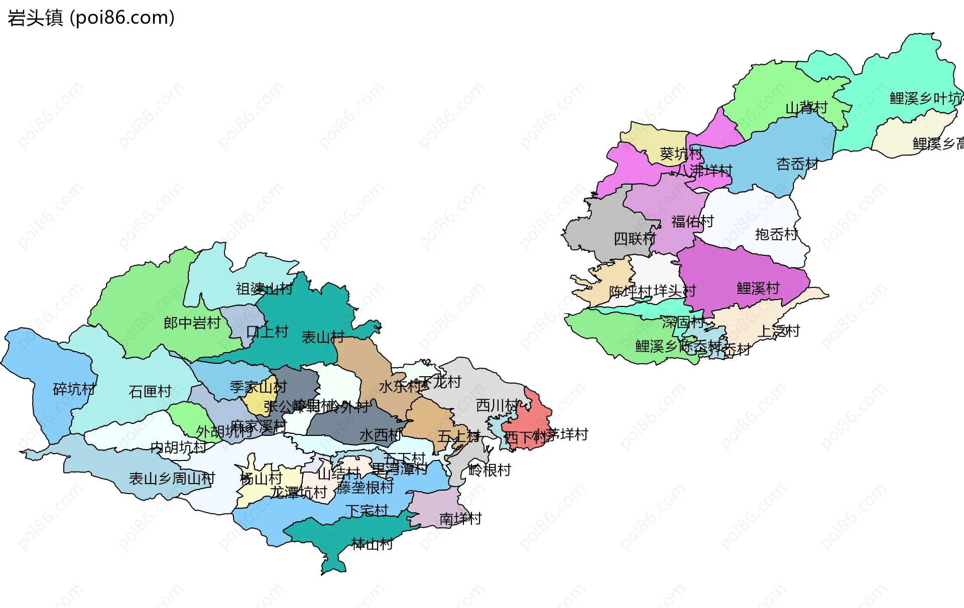 岩头镇边界地图(五级行政区划)