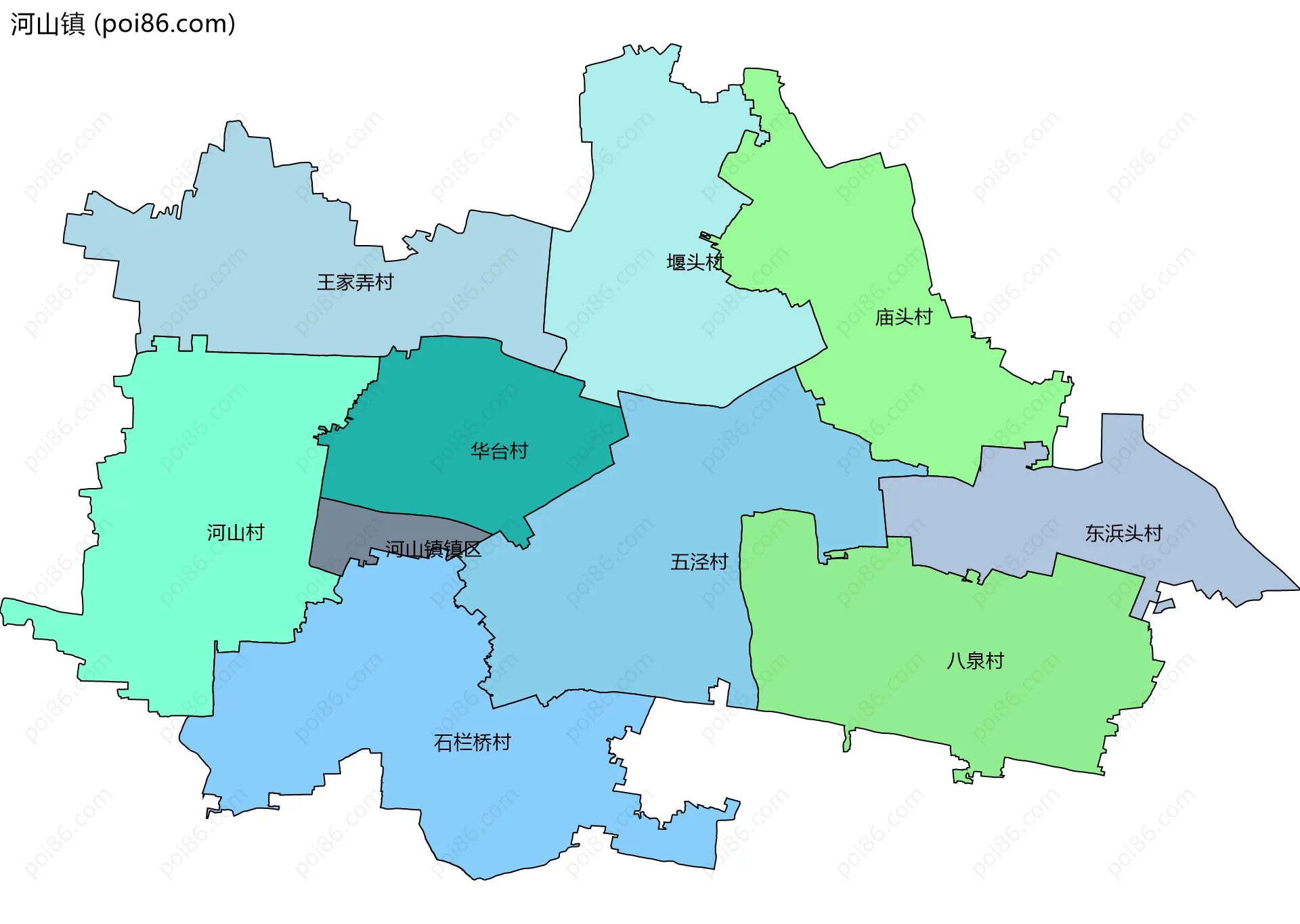 河山镇边界地图(五级行政区划)