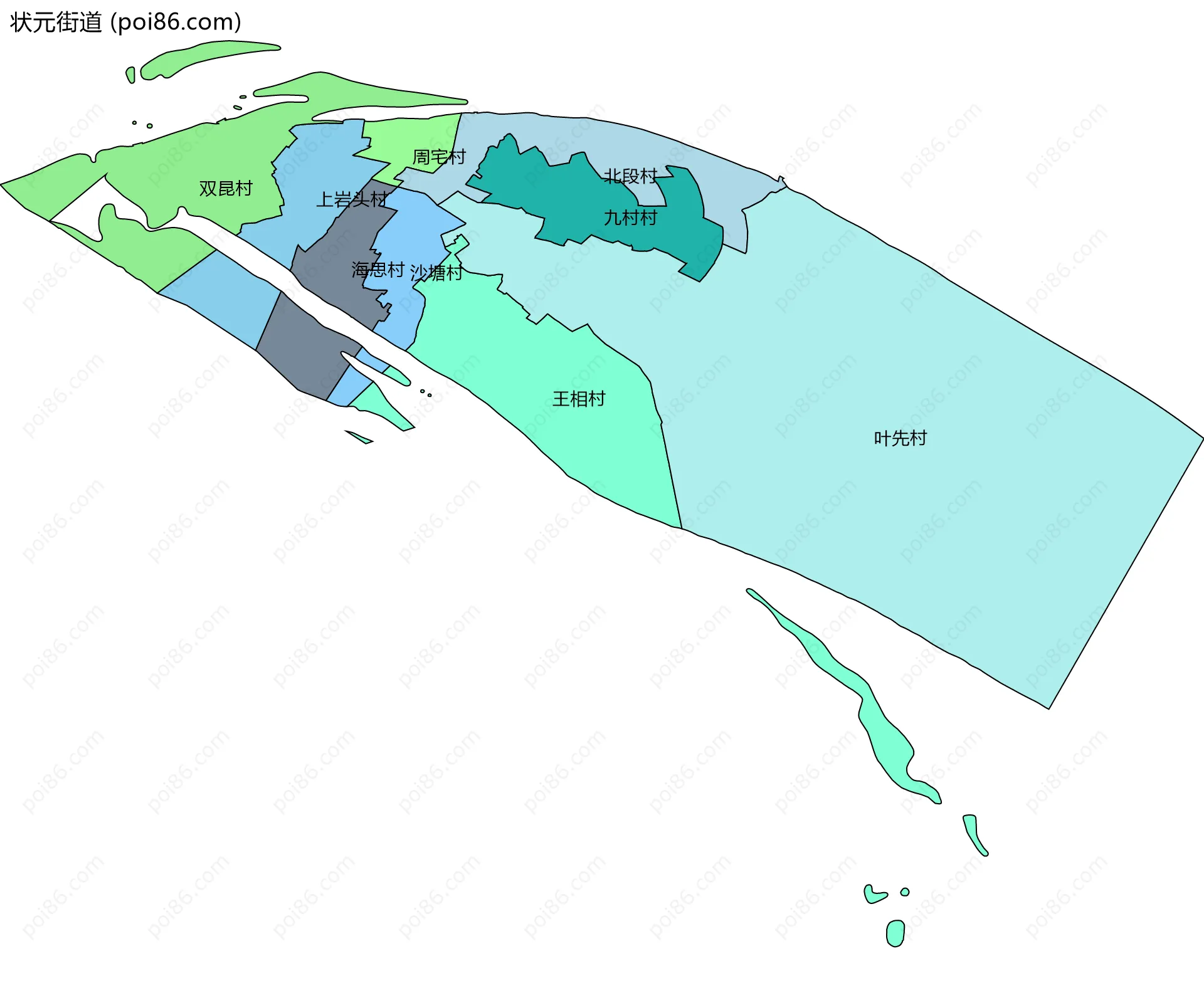 状元街道边界地图(五级行政区划)