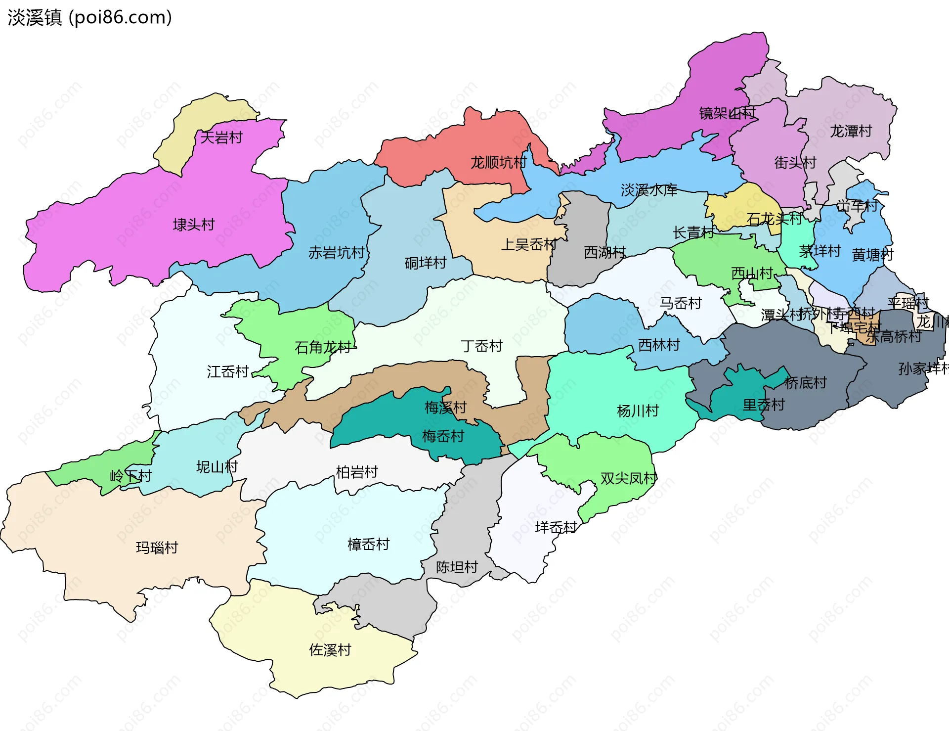 淡溪镇边界地图(五级行政区划)