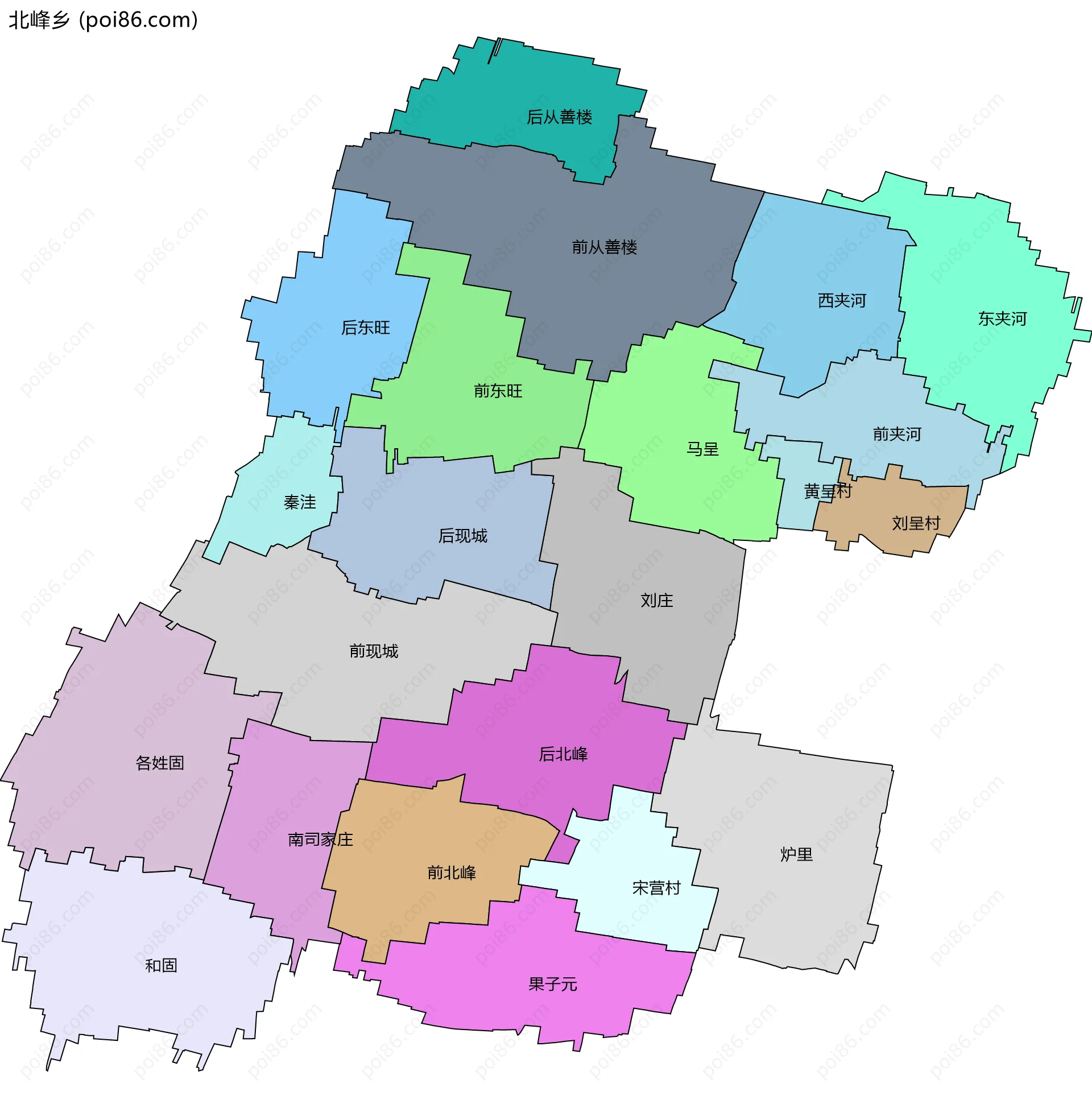 北峰乡边界地图(五级行政区划)