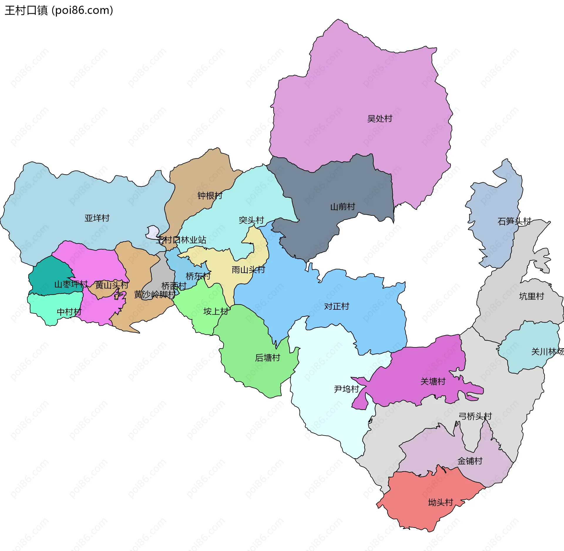 王村口镇边界地图(五级行政区划)