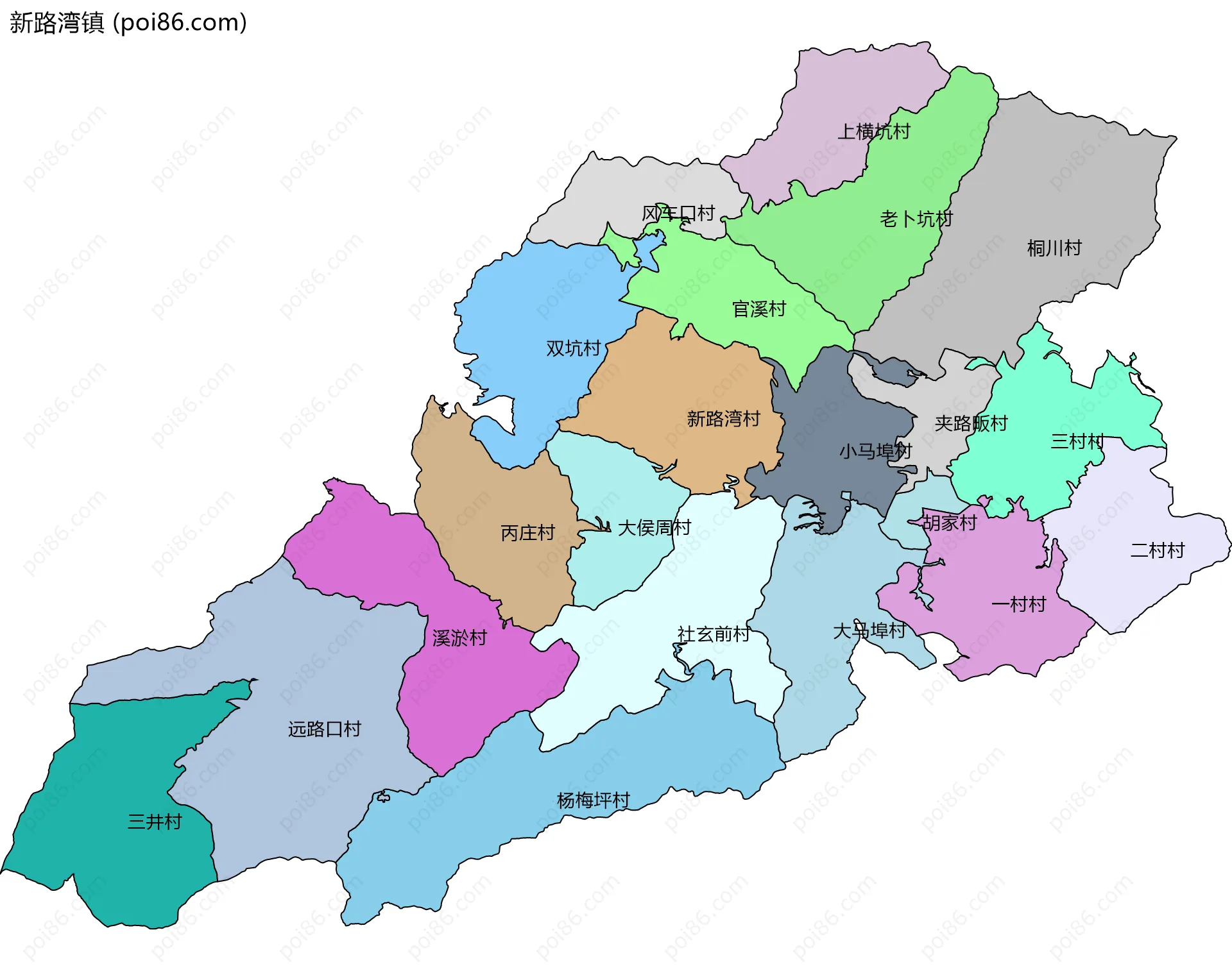 新路湾镇边界地图(五级行政区划)