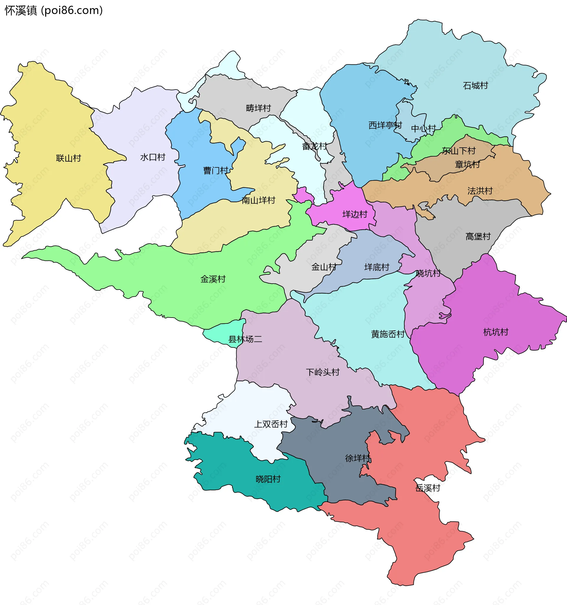 怀溪镇边界地图(五级行政区划)