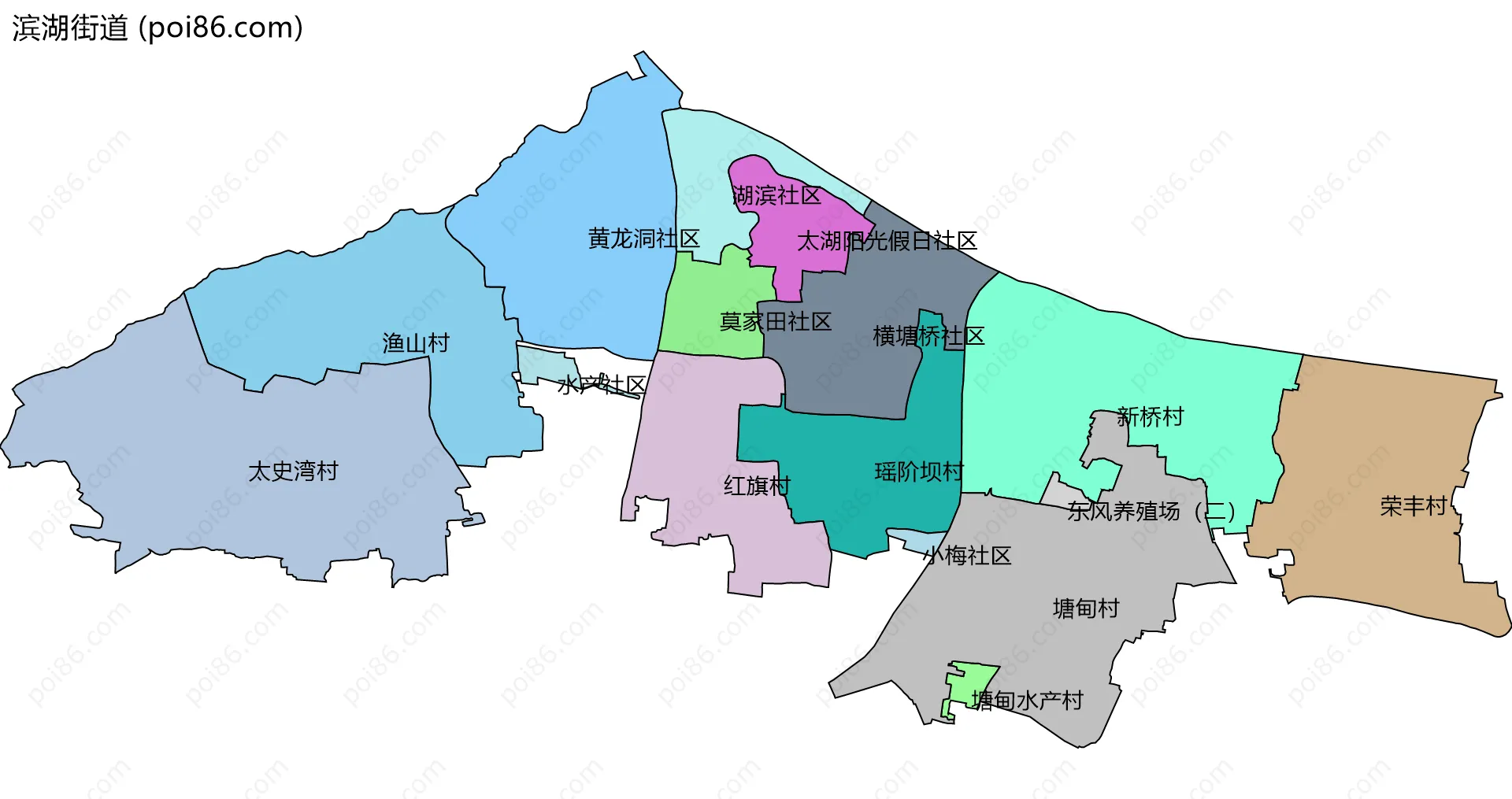 滨湖街道边界地图(五级行政区划)