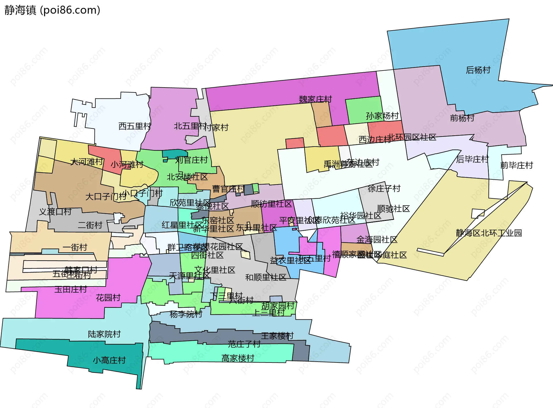 静海镇边界地图(五级行政区划)