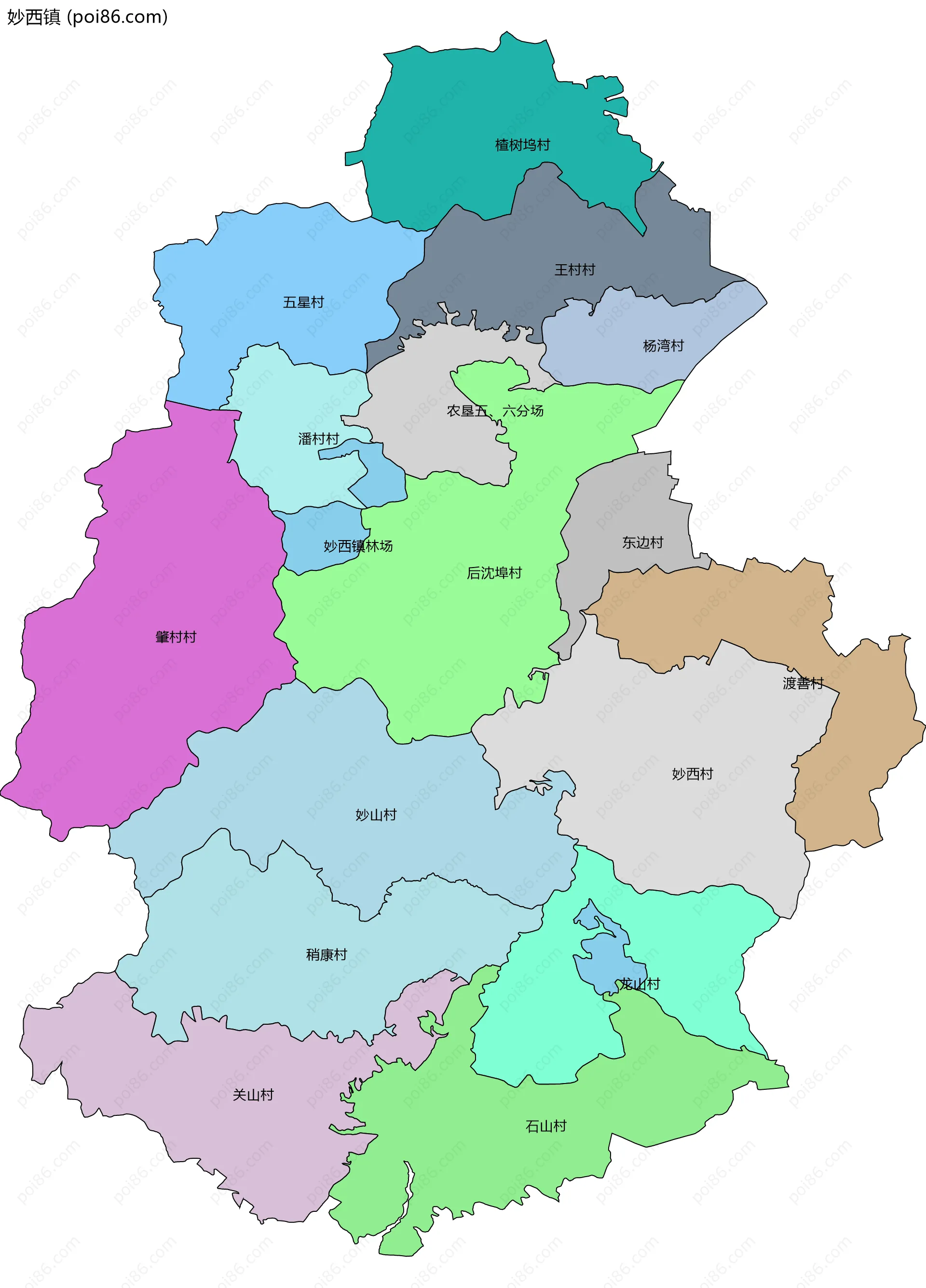 妙西镇边界地图(五级行政区划)