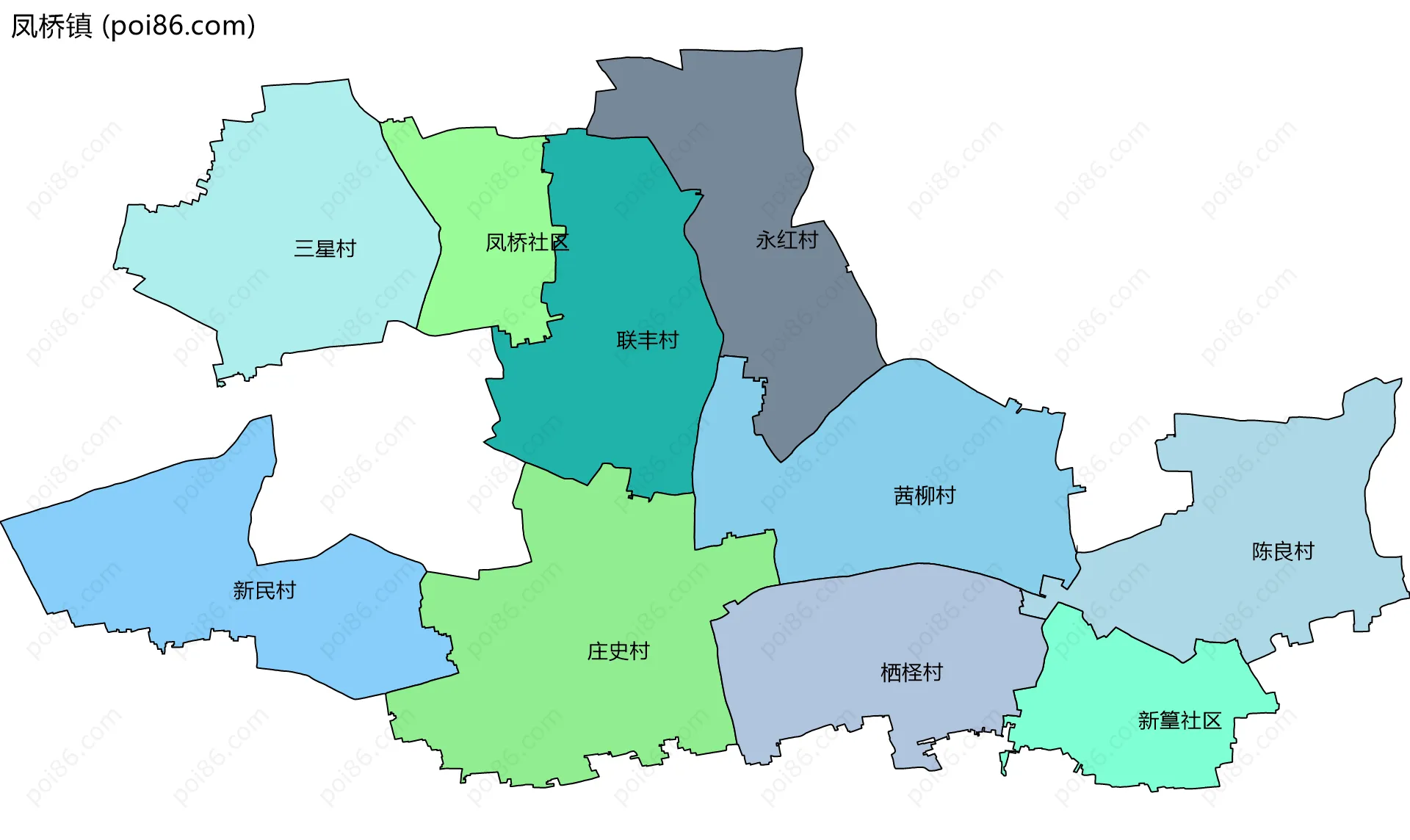 凤桥镇边界地图(五级行政区划)