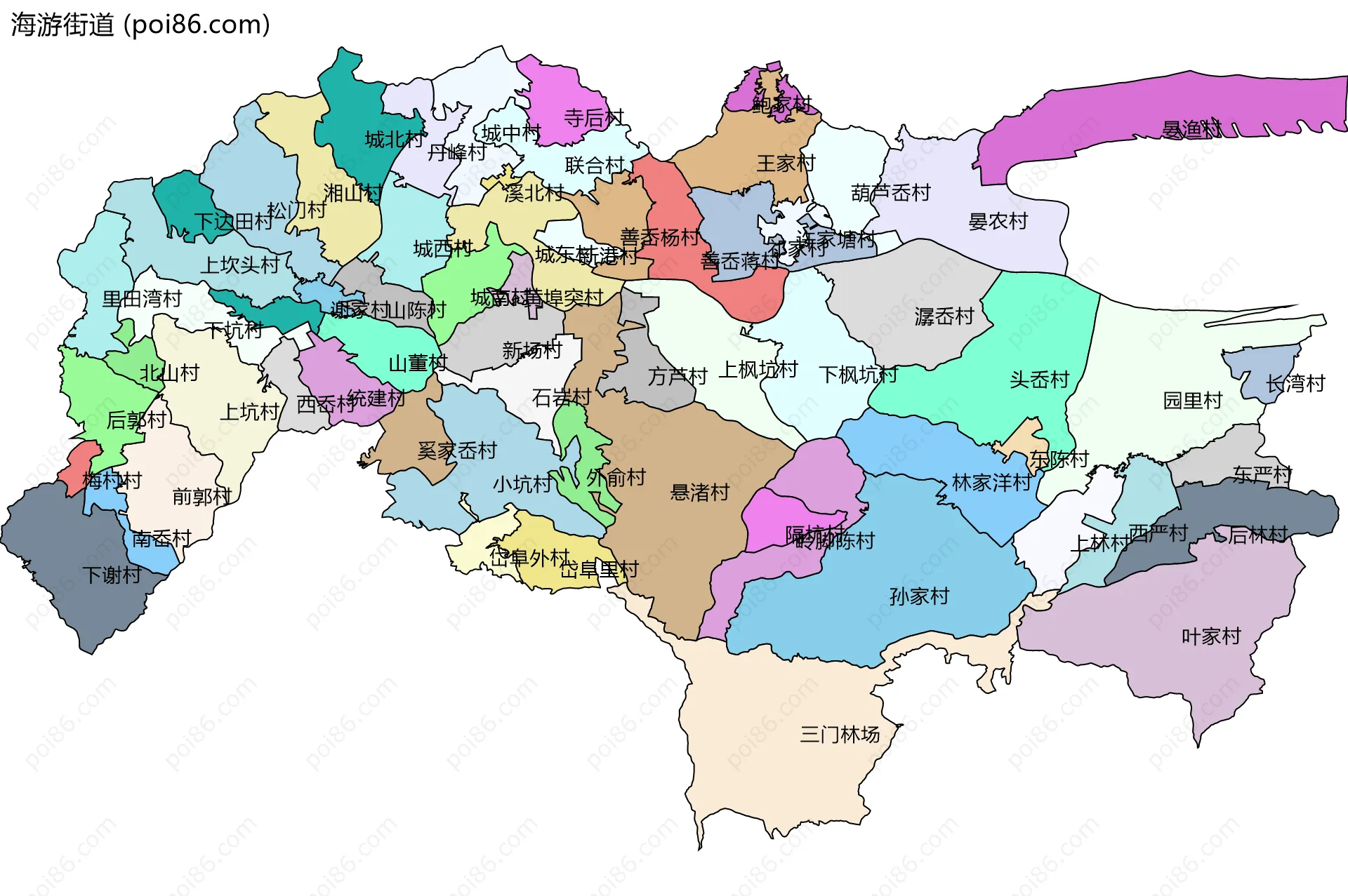 海游街道边界地图(五级行政区划)