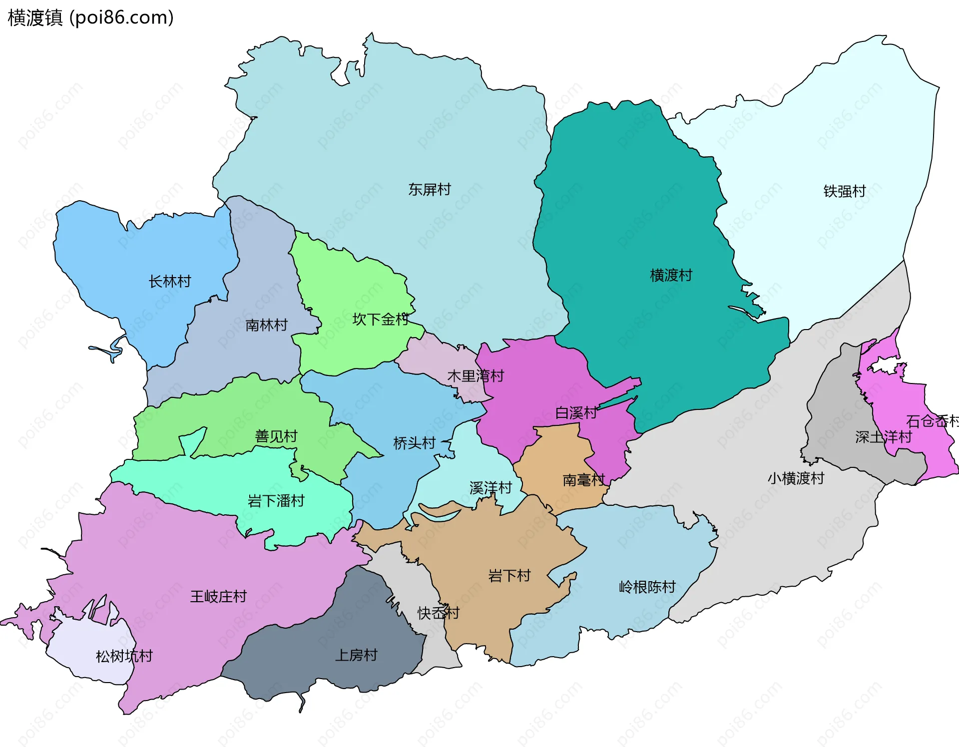 横渡镇边界地图(五级行政区划)