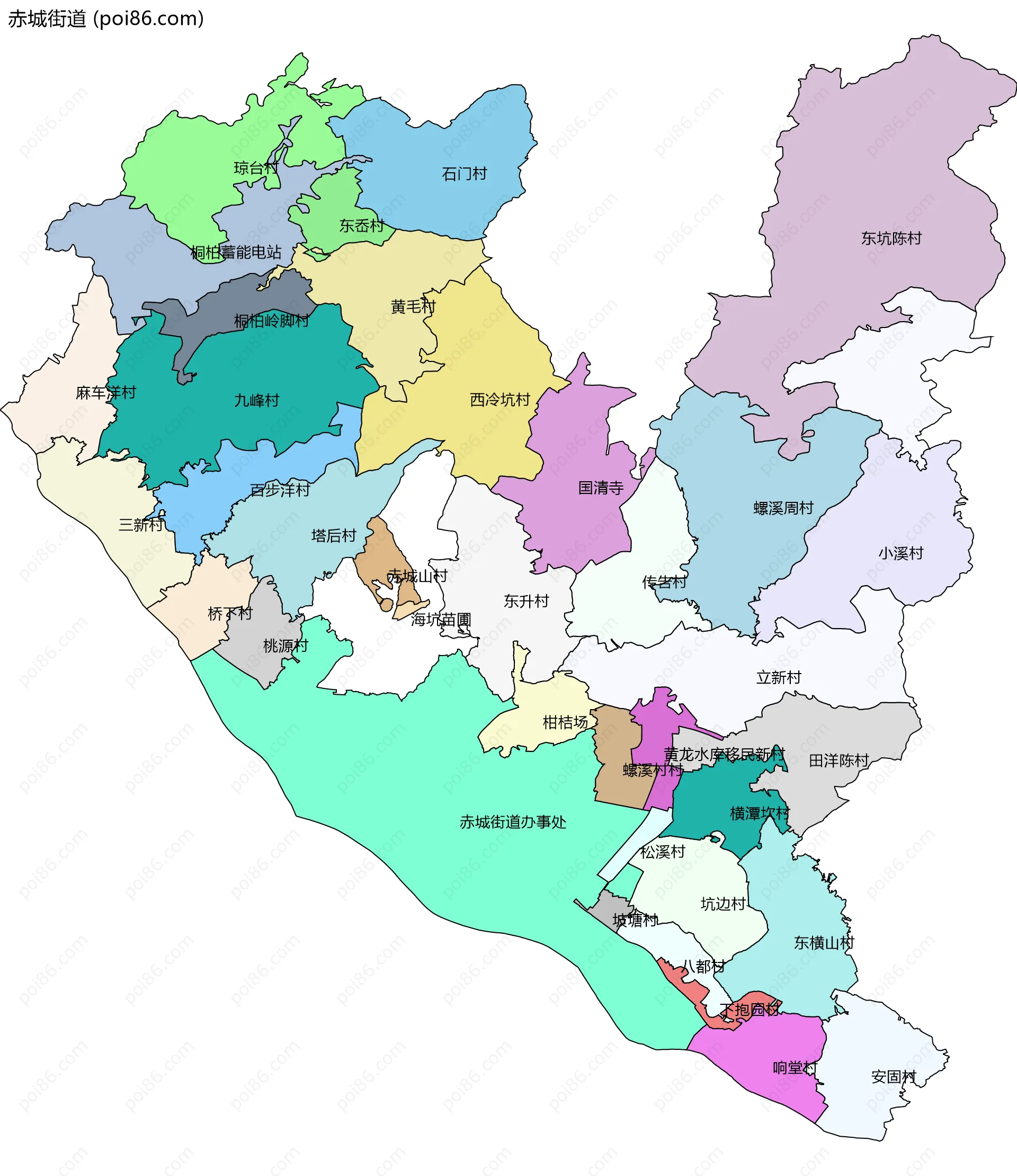 赤城街道边界地图(五级行政区划)