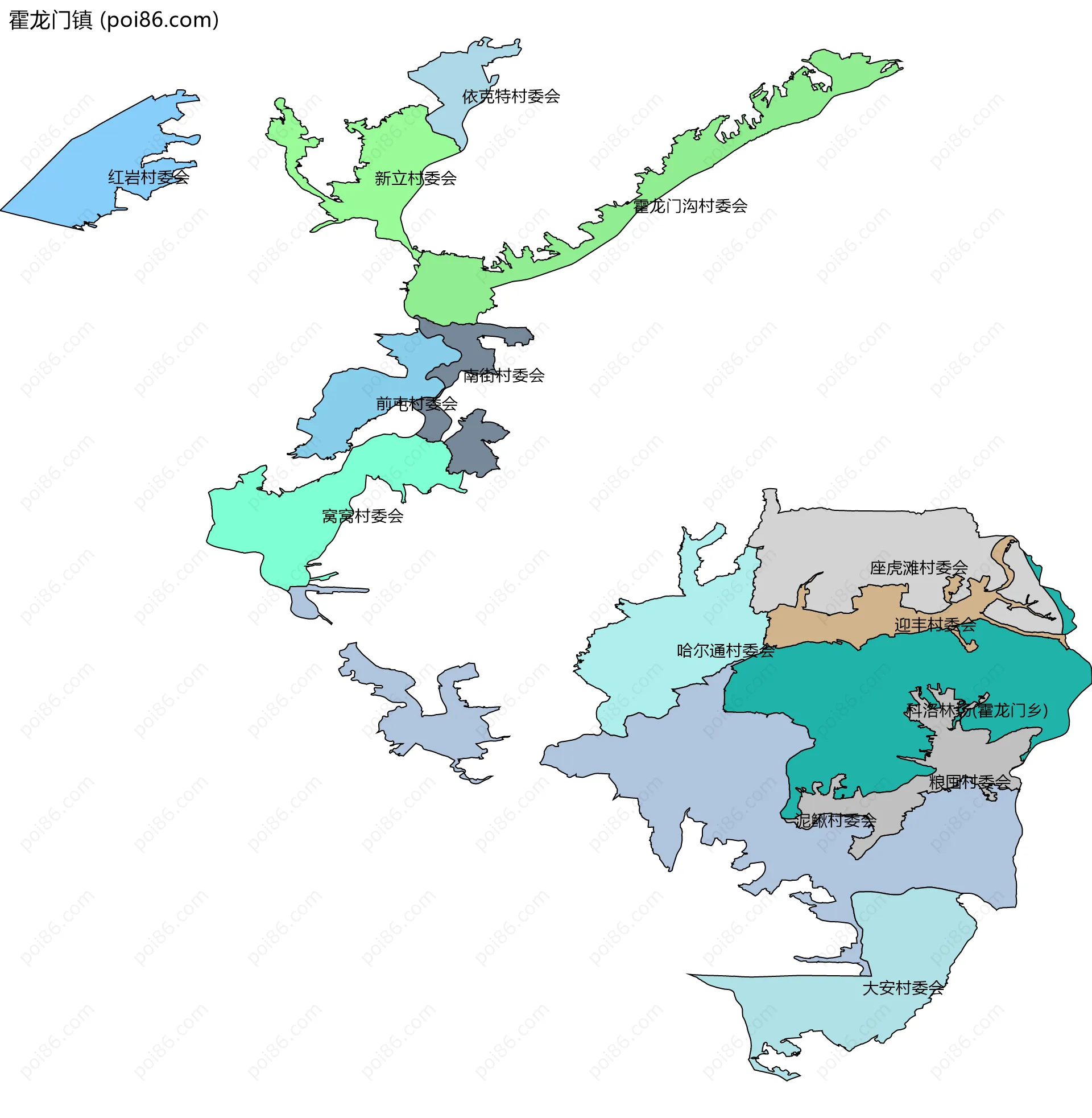 霍龙门镇边界地图(五级行政区划)