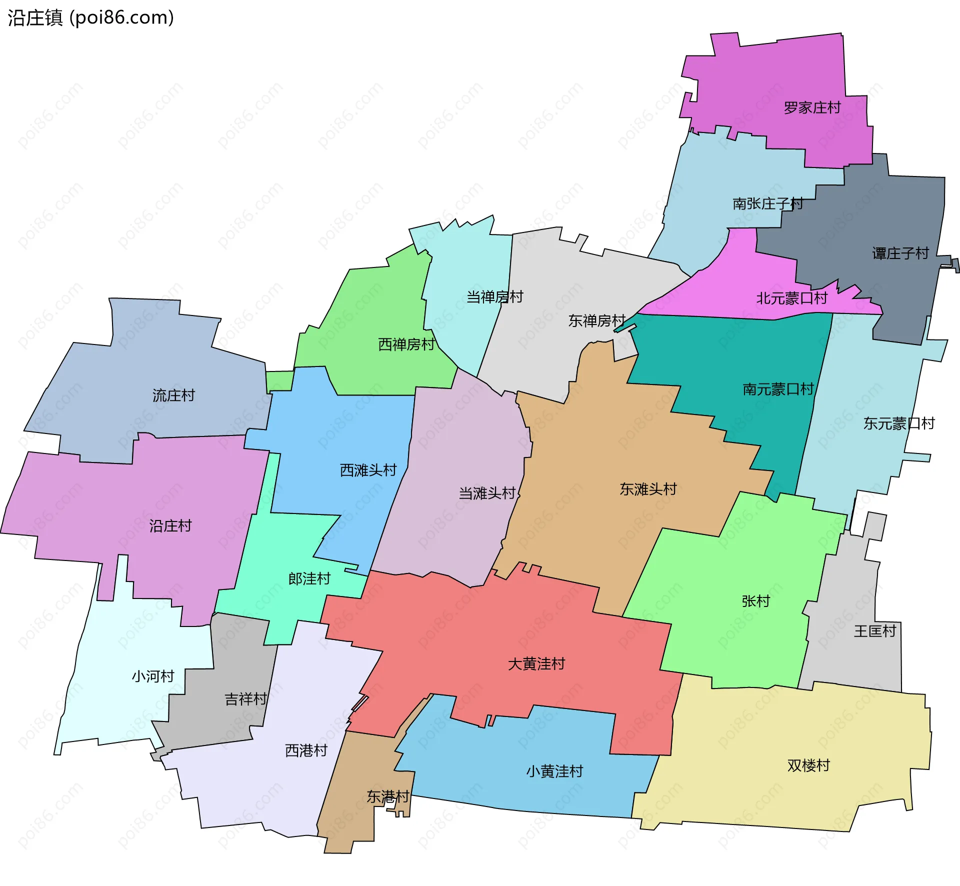 沿庄镇边界地图(五级行政区划)