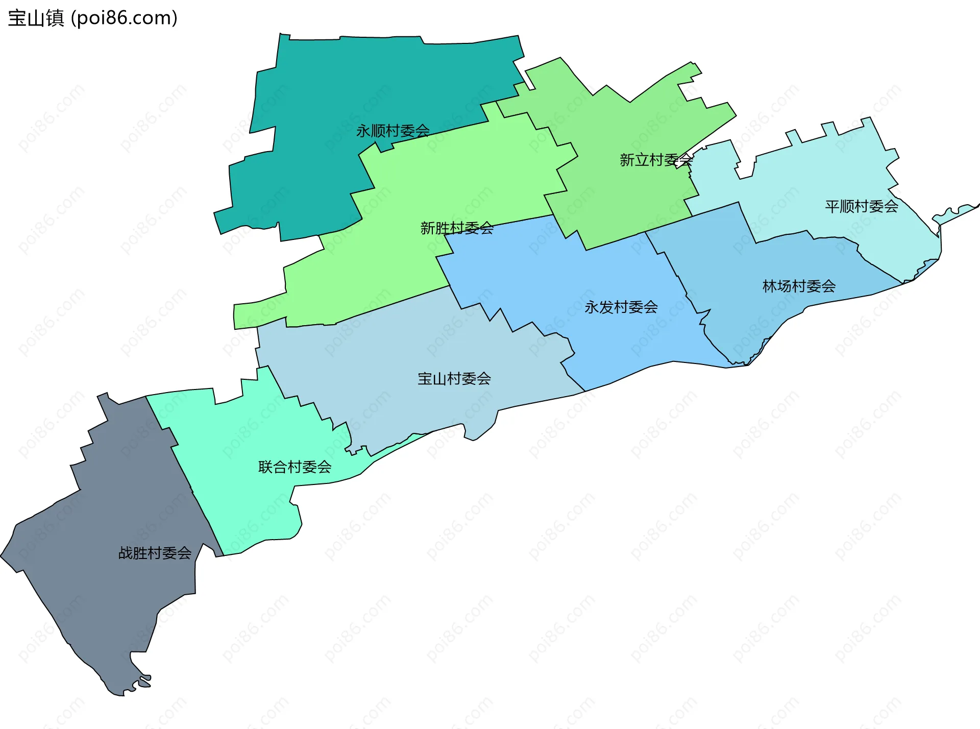宝山镇边界地图(五级行政区划)