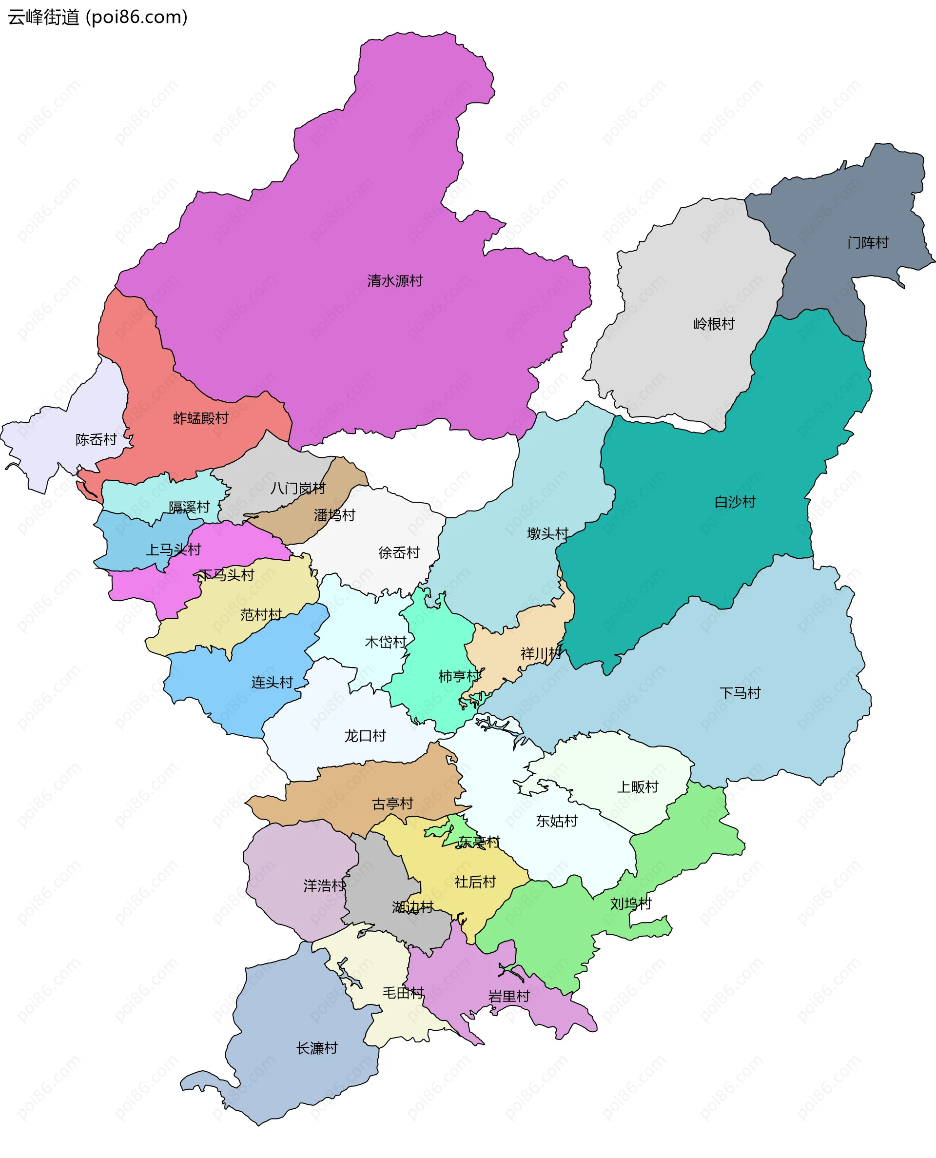 云峰街道边界地图(五级行政区划)