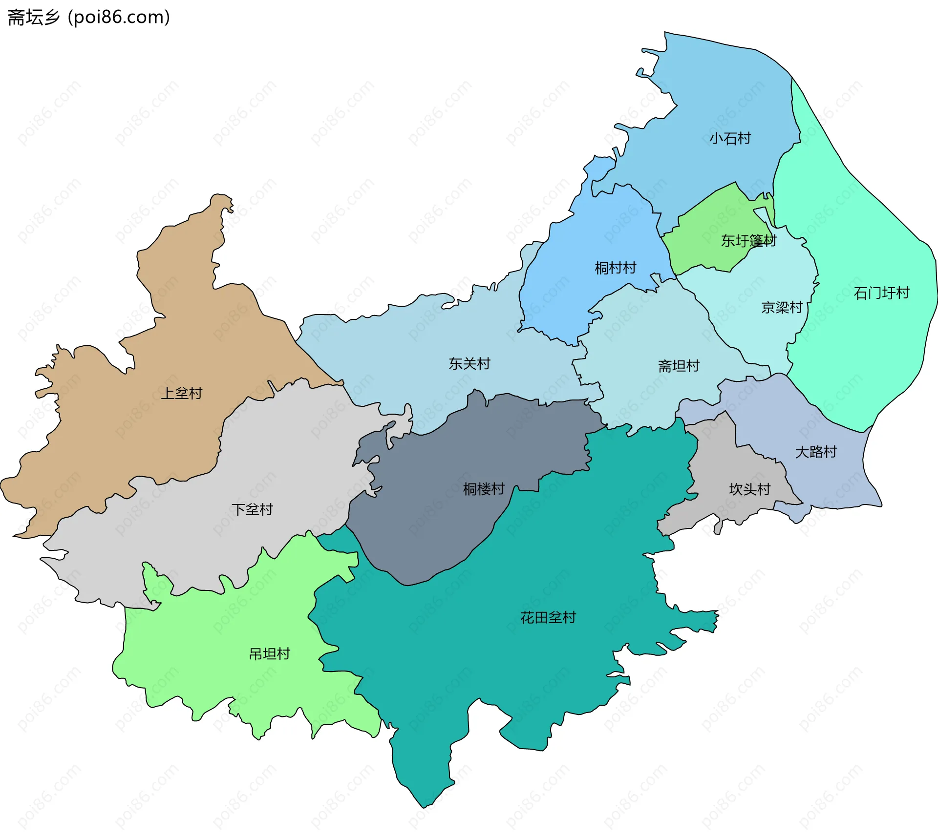 斋坛乡边界地图(五级行政区划)