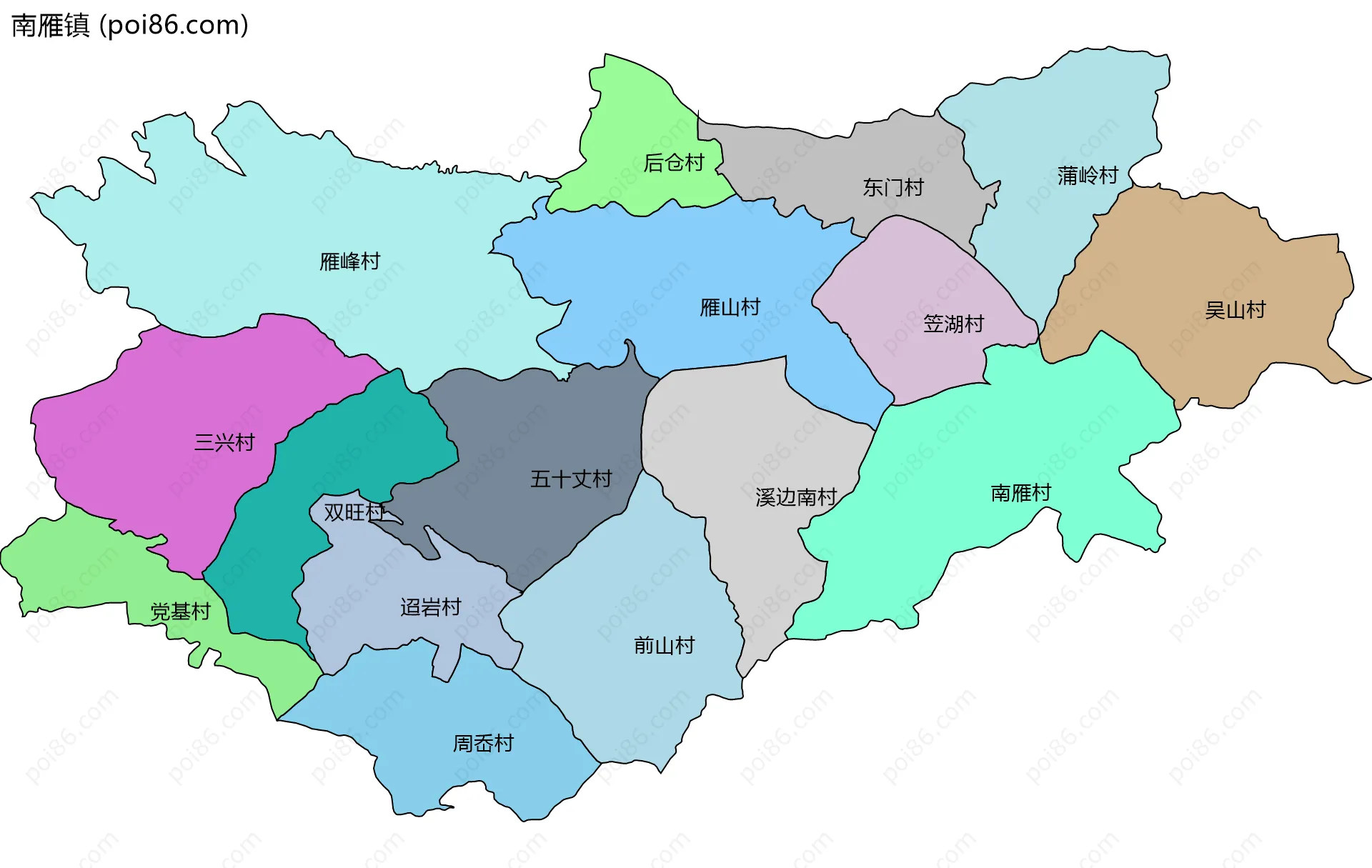 南雁镇边界地图(五级行政区划)