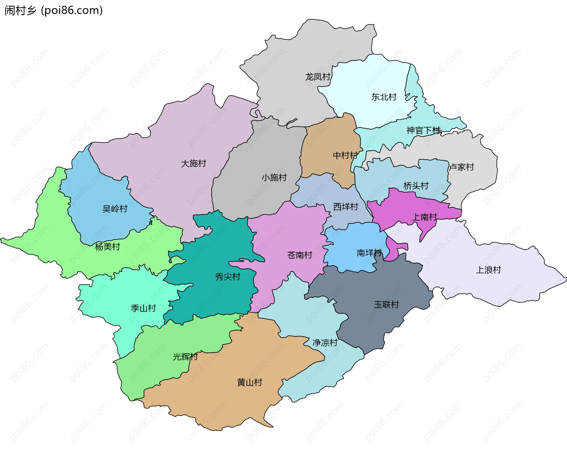 闹村乡边界地图(五级行政区划)