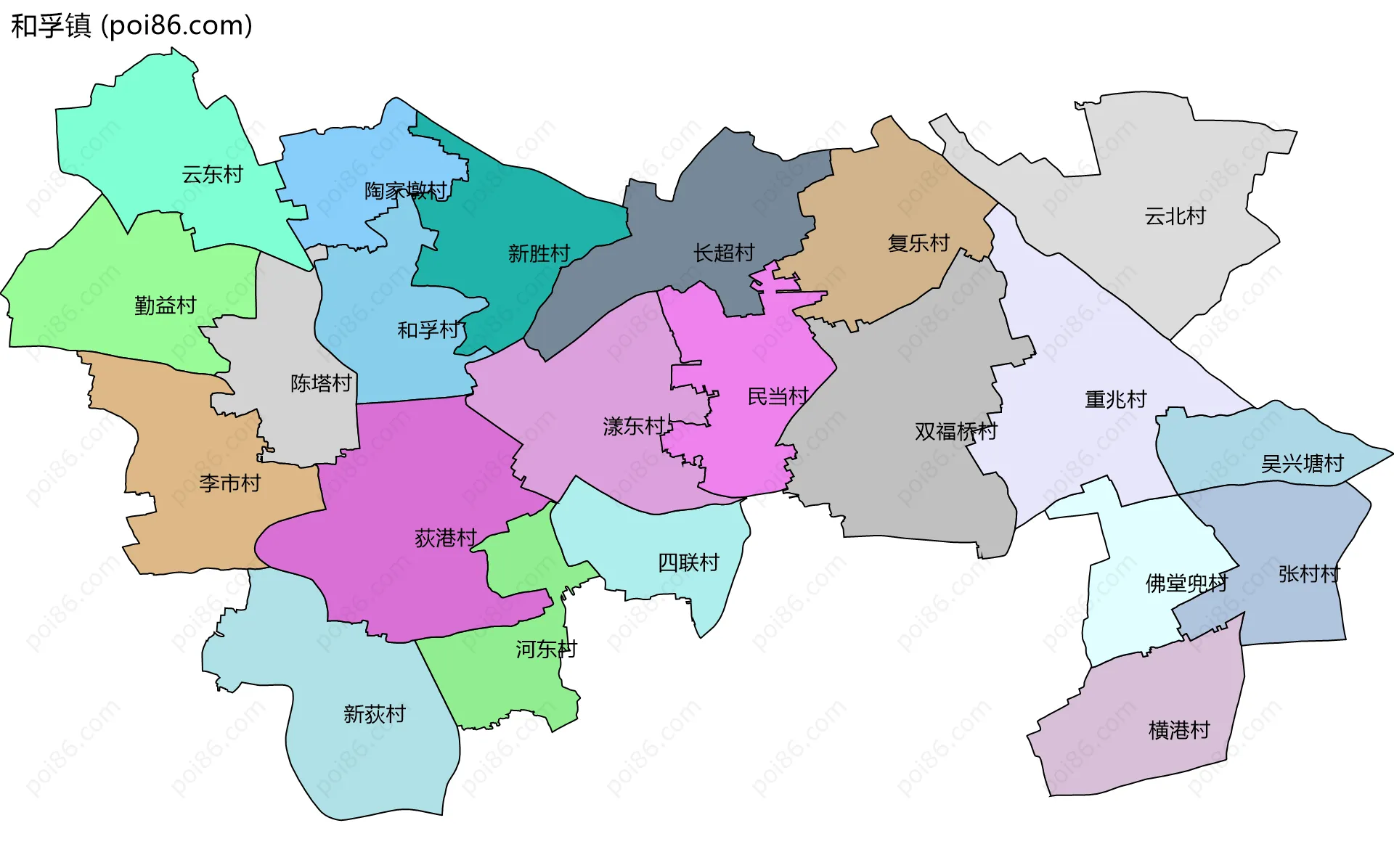 和孚镇边界地图(五级行政区划)