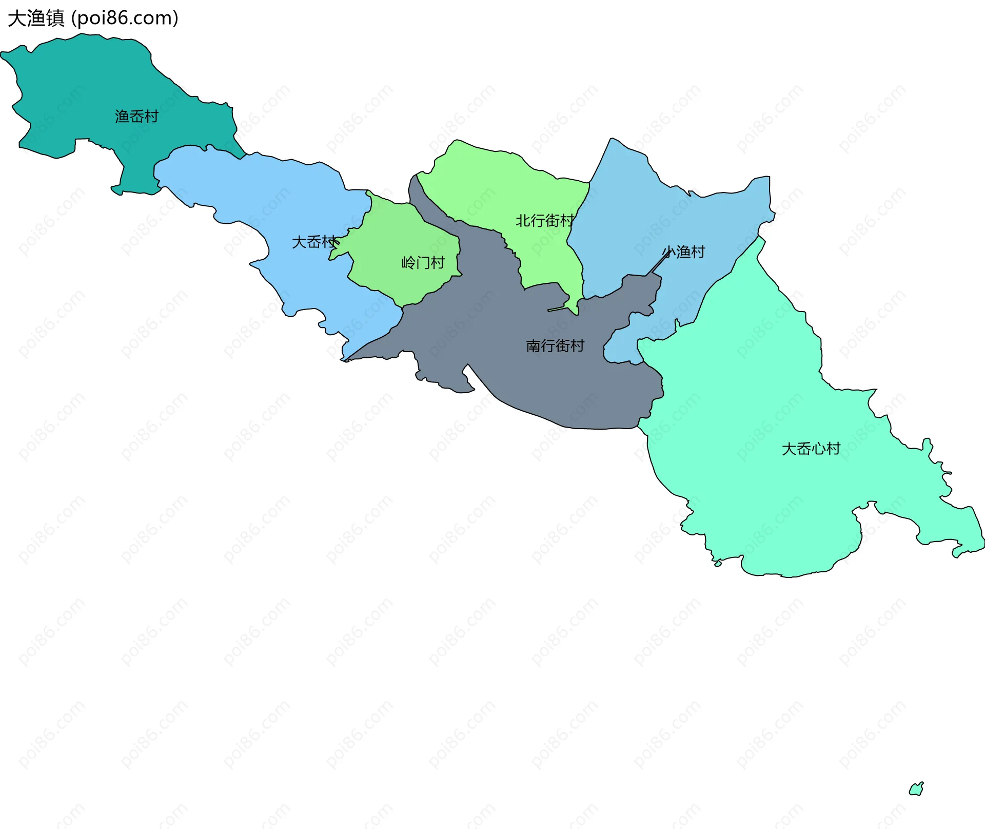 大渔镇边界地图(五级行政区划)
