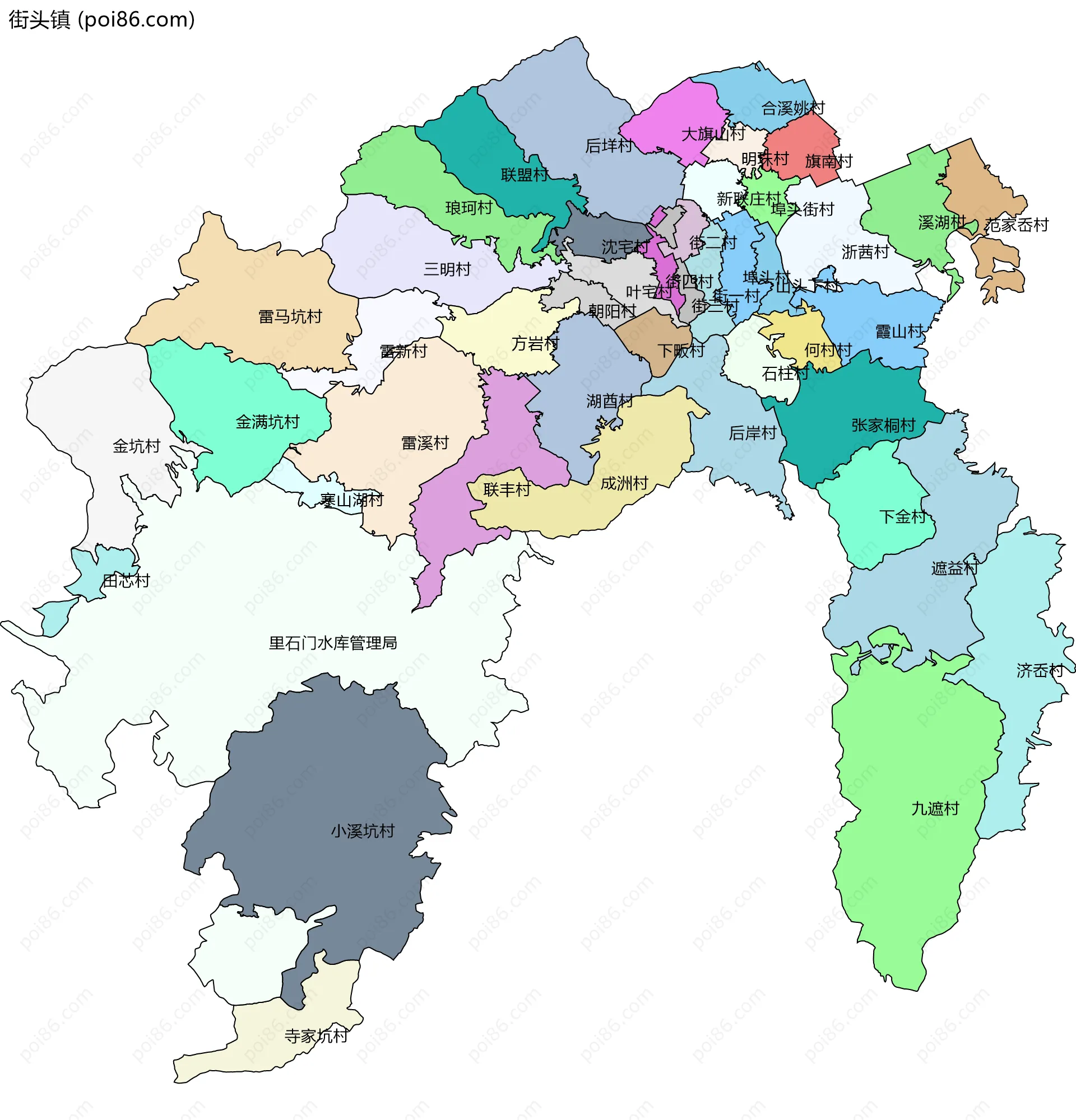 街头镇边界地图(五级行政区划)