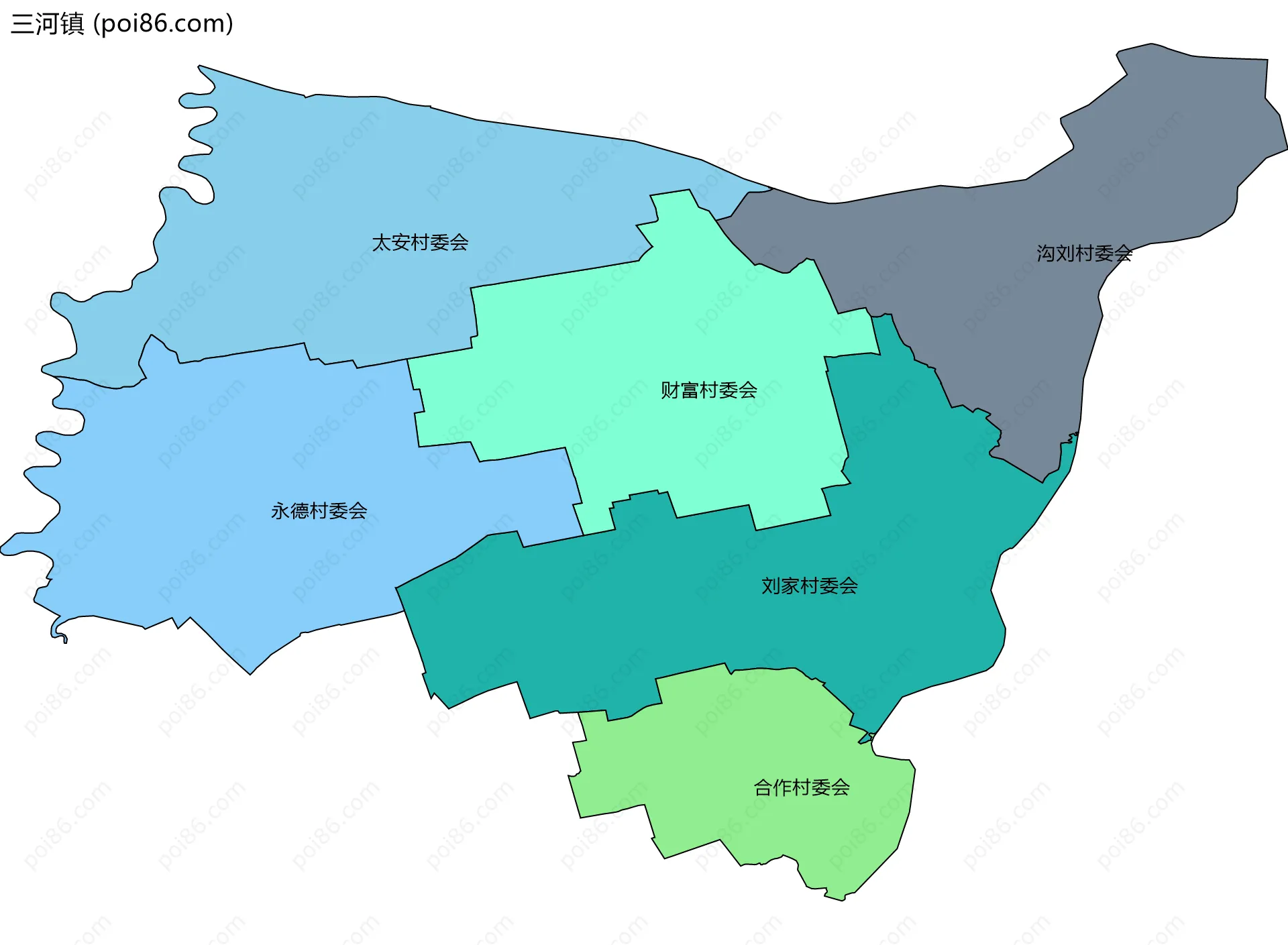 三河镇边界地图(五级行政区划)