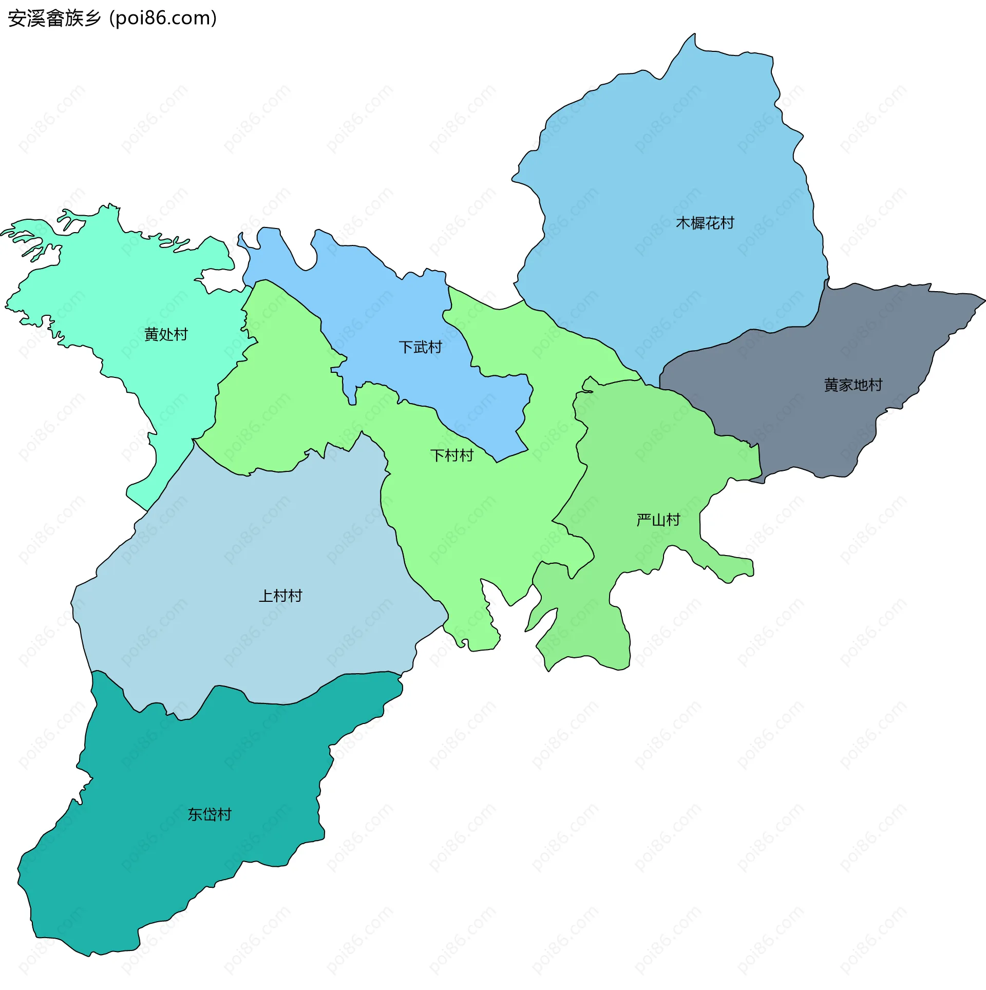 安溪畲族乡边界地图(五级行政区划)