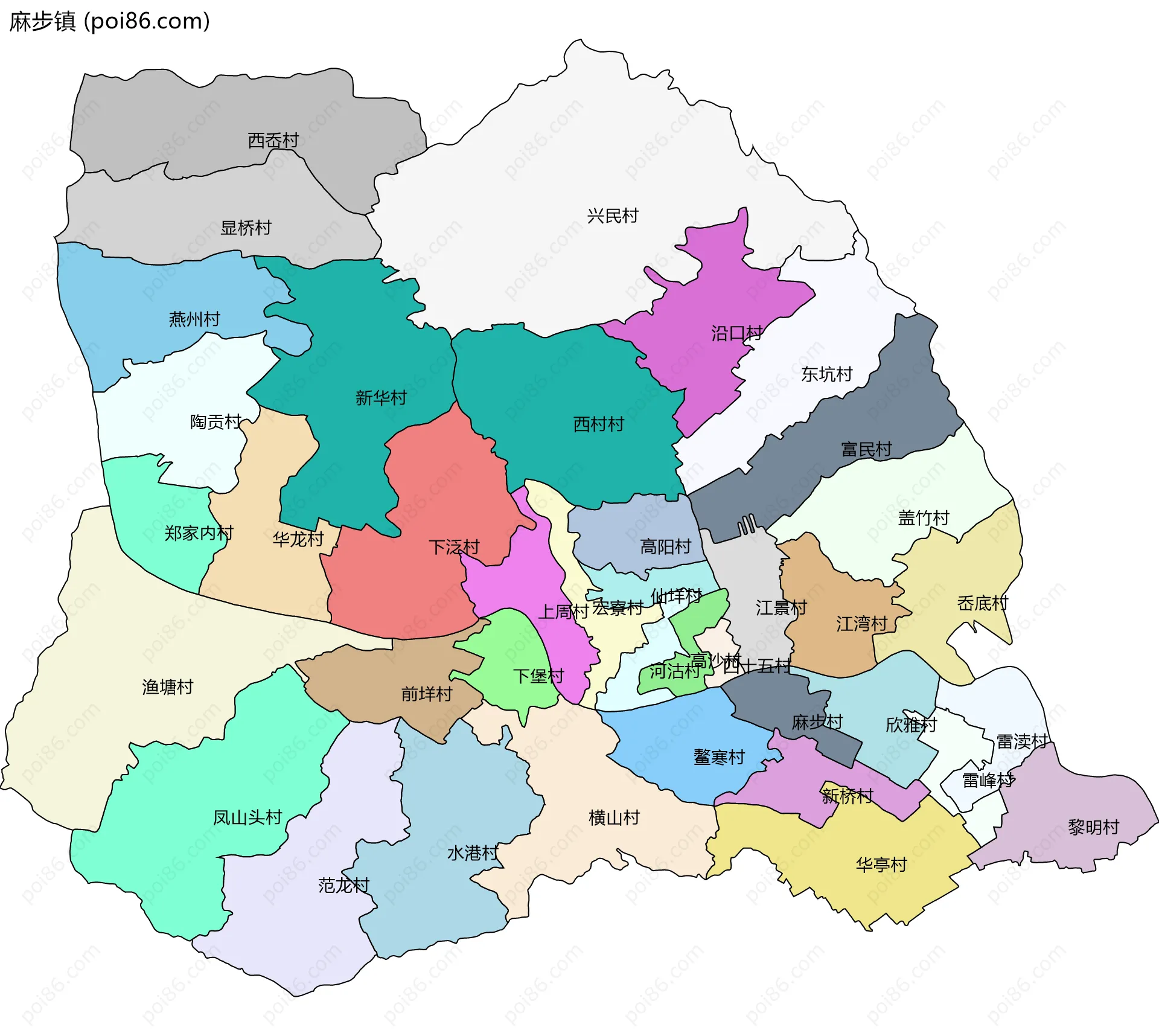 麻步镇边界地图(五级行政区划)