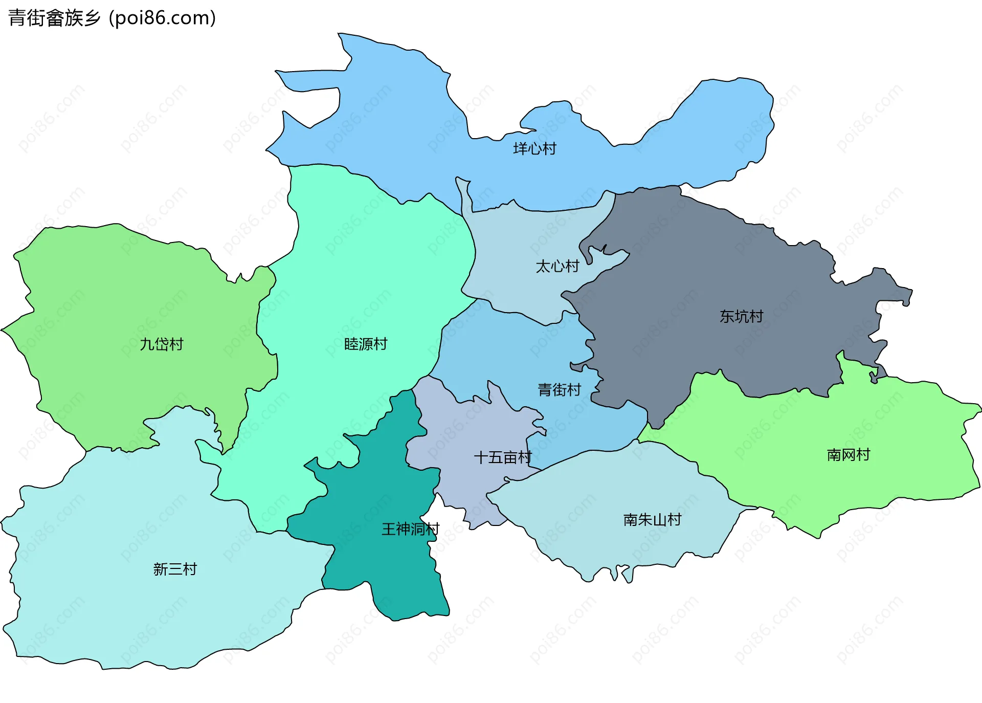 青街畲族乡边界地图(五级行政区划)