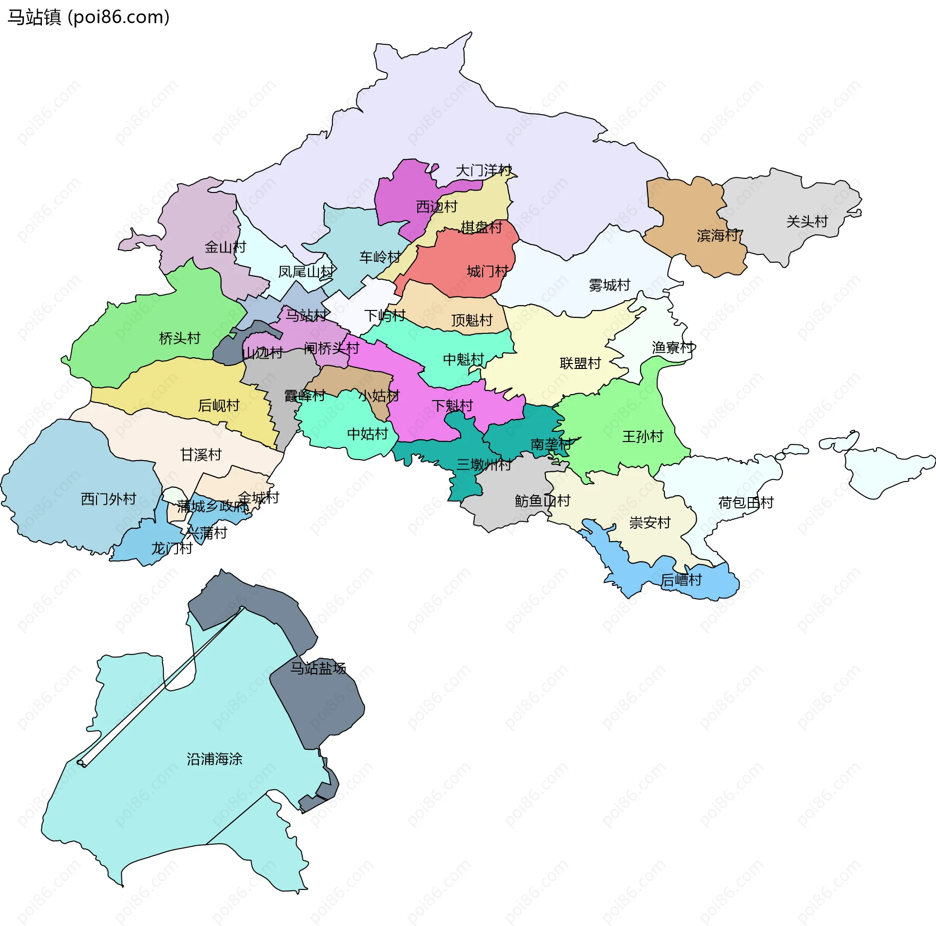 马站镇边界地图(五级行政区划)