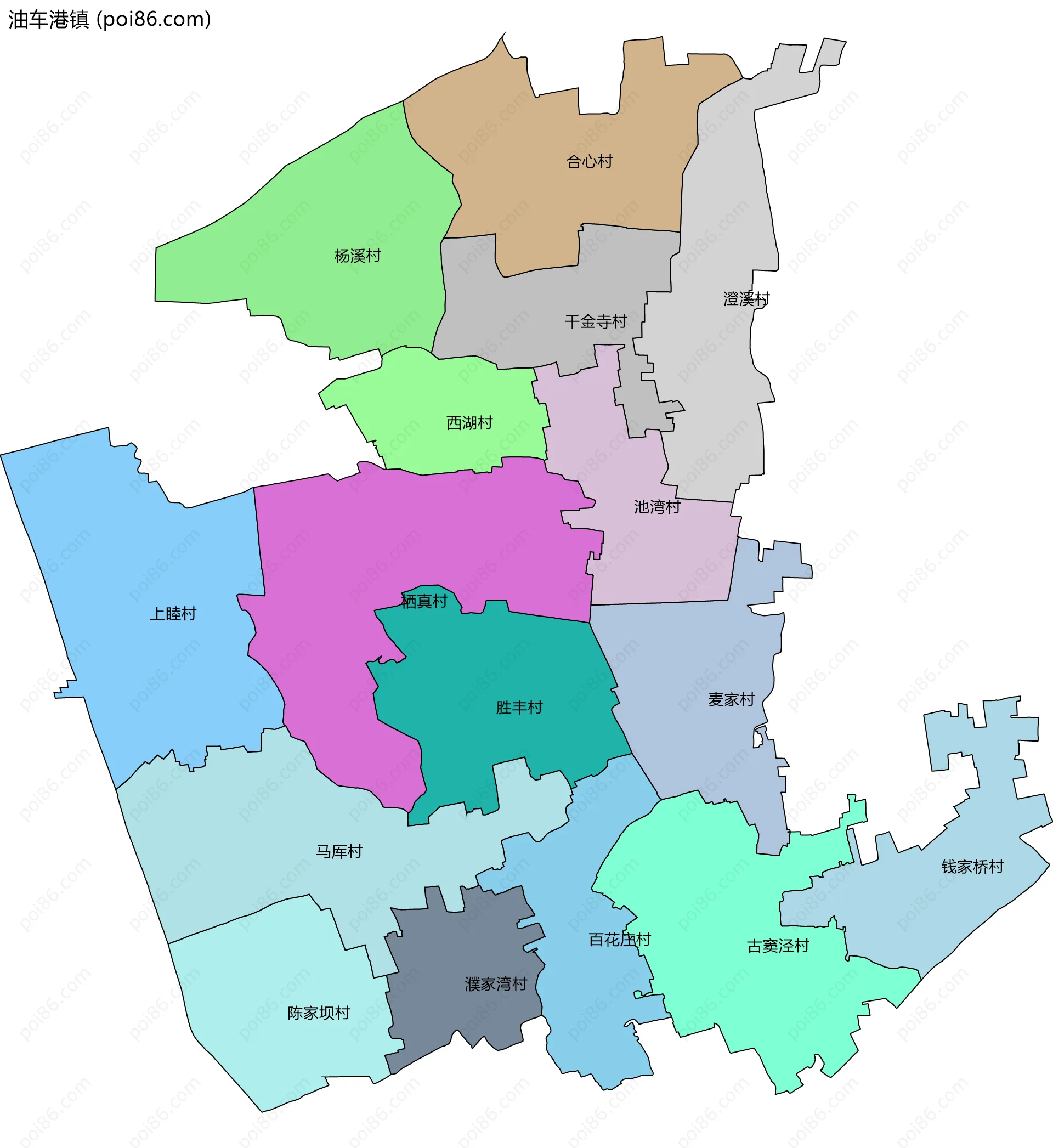 油车港镇边界地图(五级行政区划)