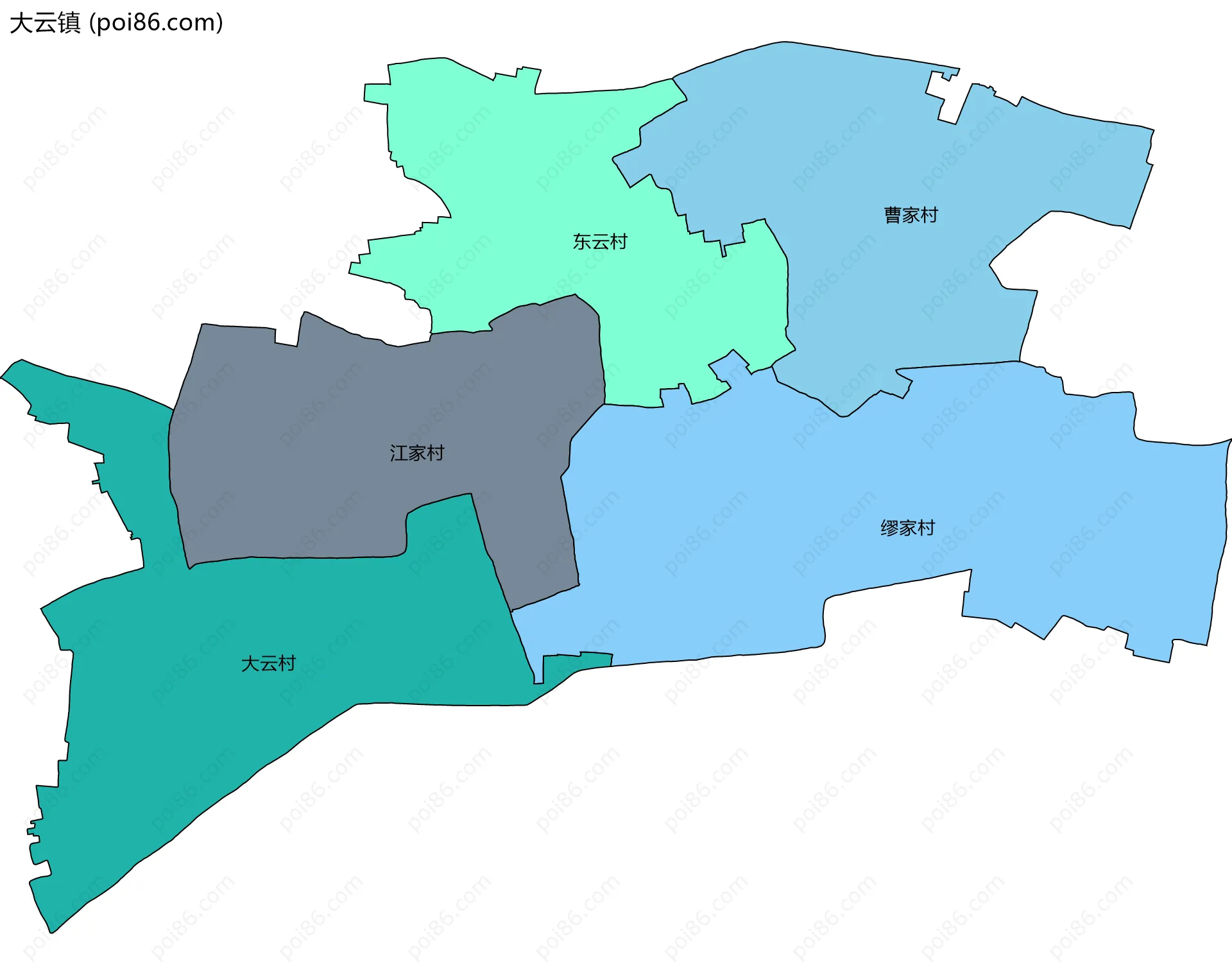 大云镇边界地图(五级行政区划)