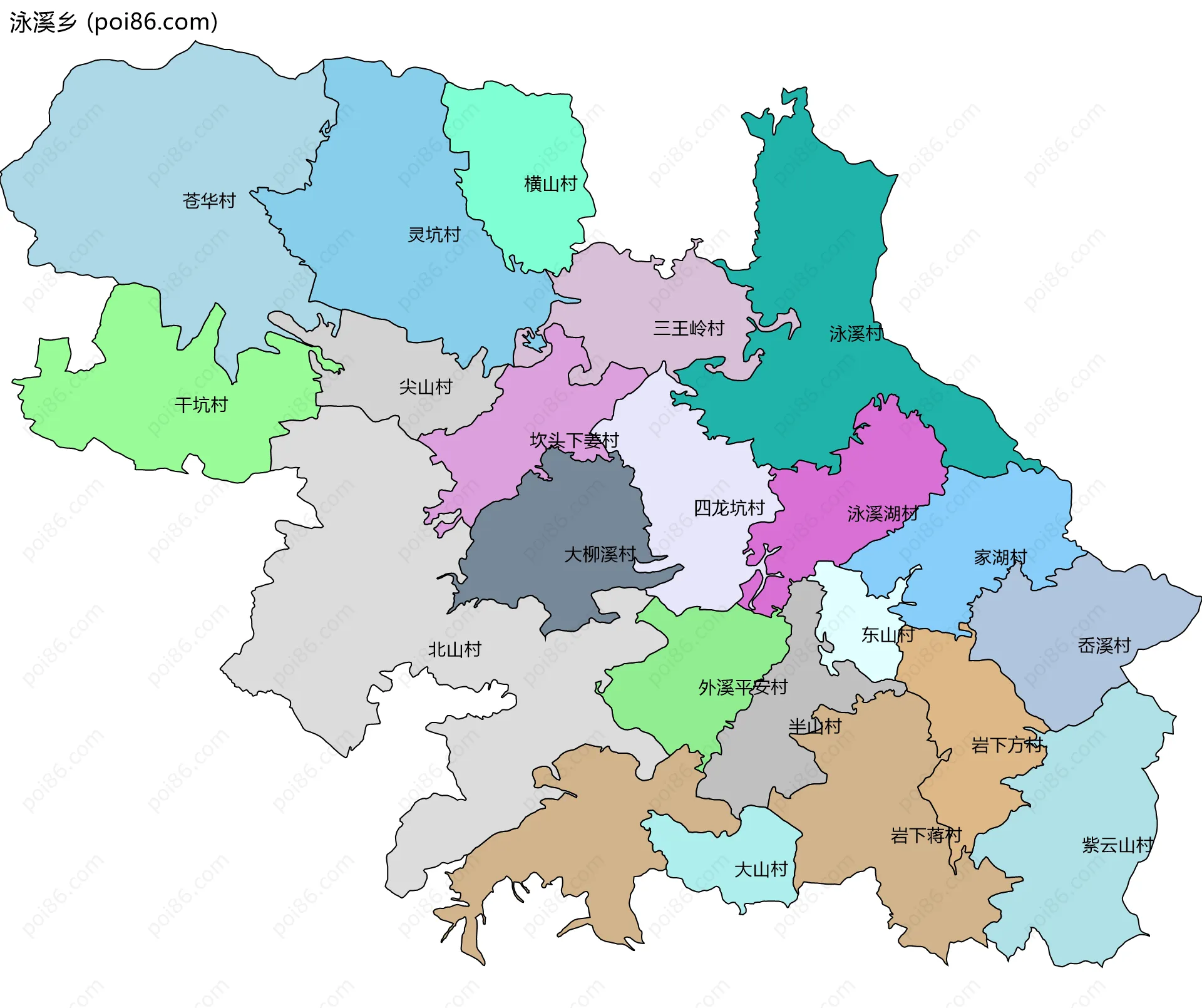 泳溪乡边界地图(五级行政区划)