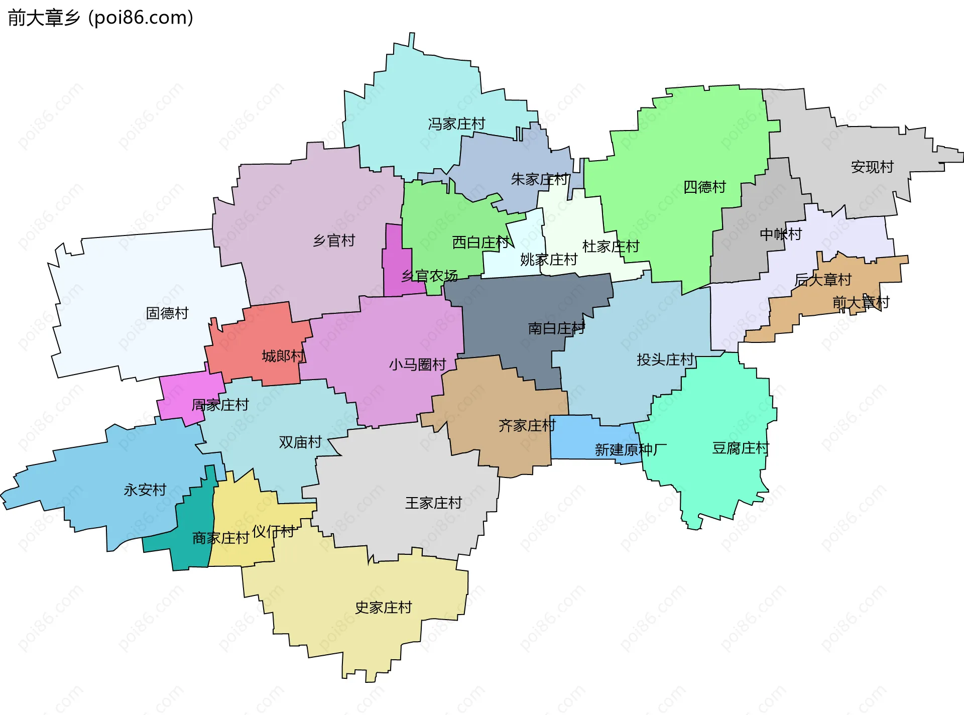 前大章乡边界地图(五级行政区划)