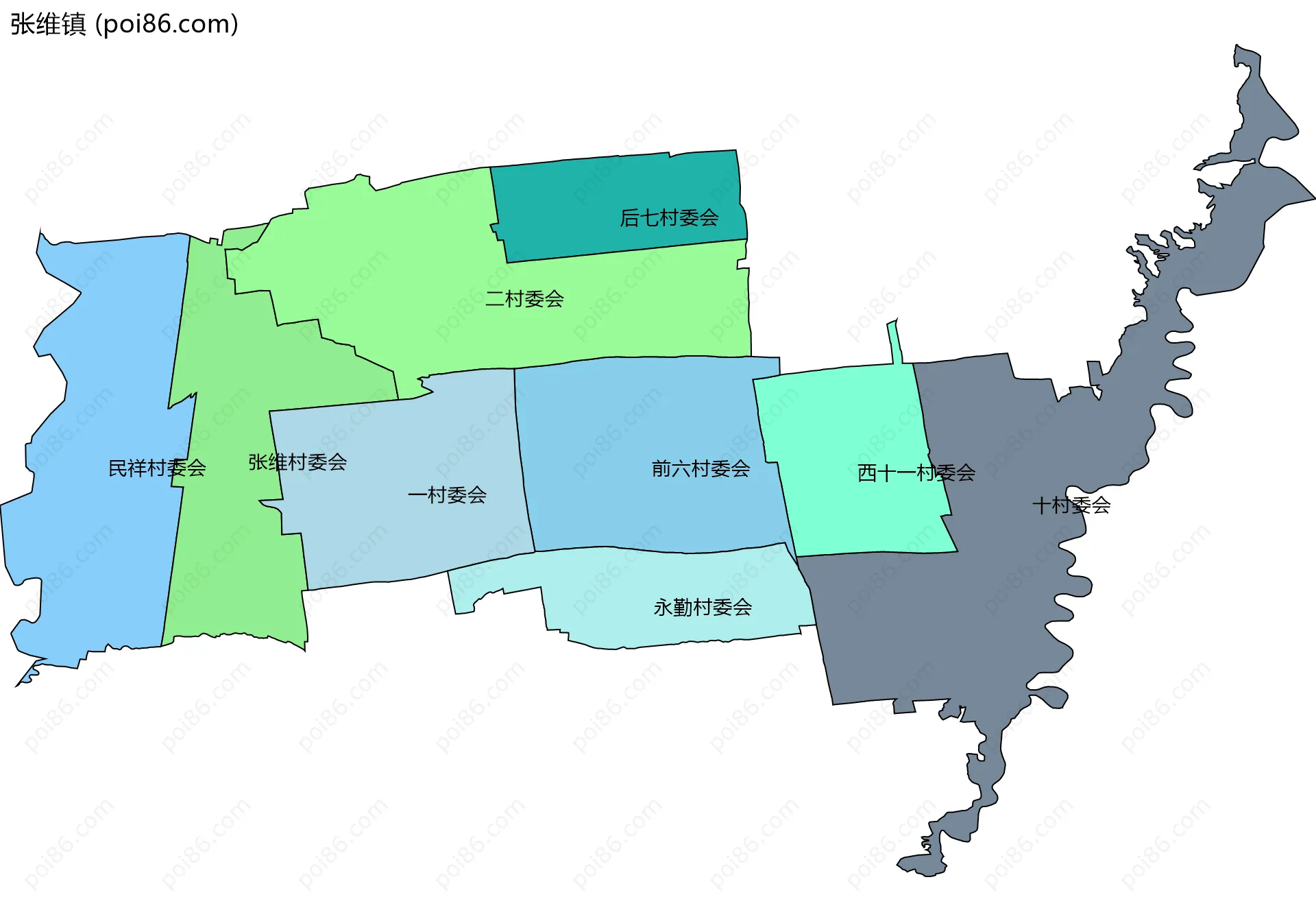 张维镇边界地图(五级行政区划)