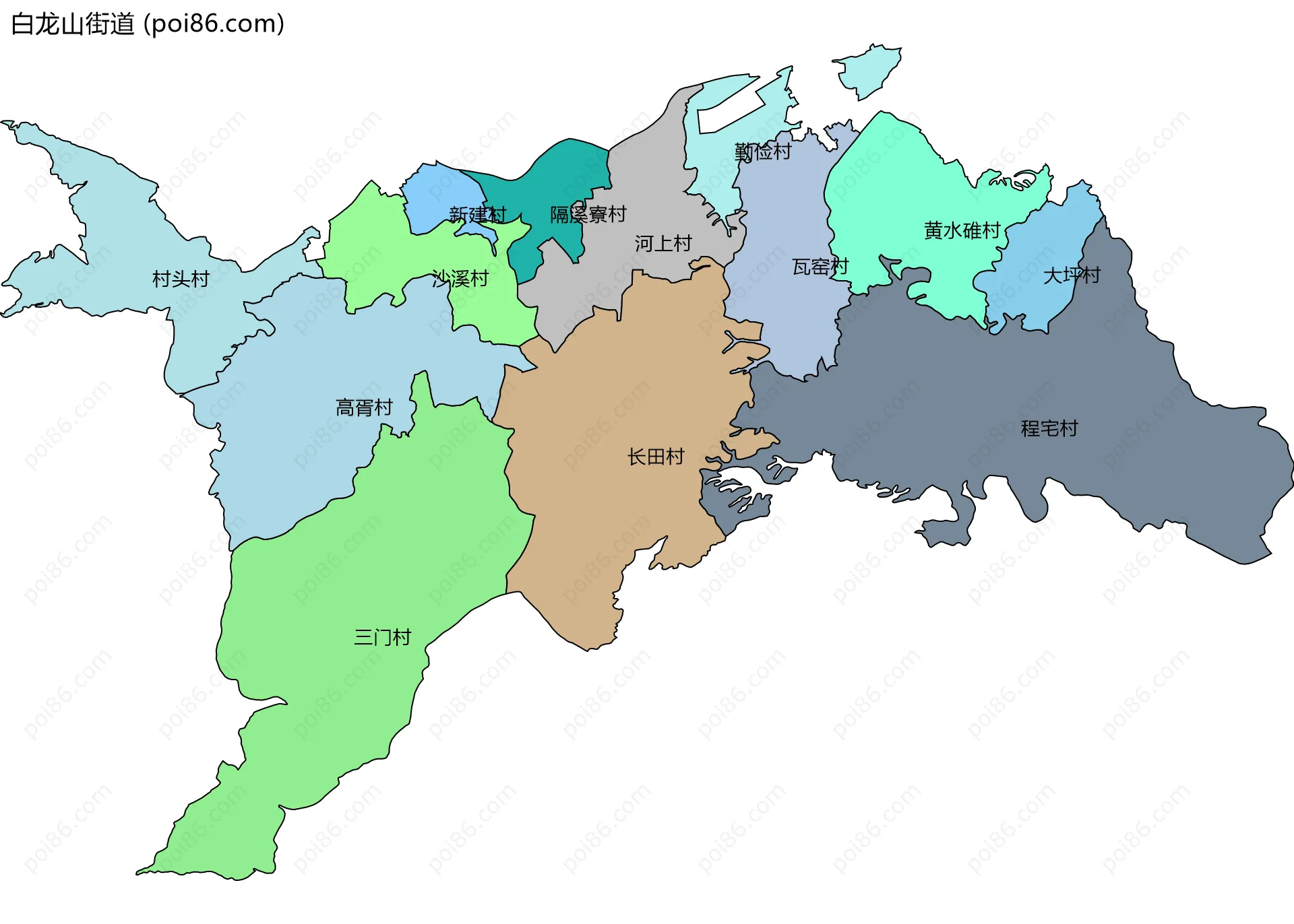 白龙山街道边界地图(五级行政区划)