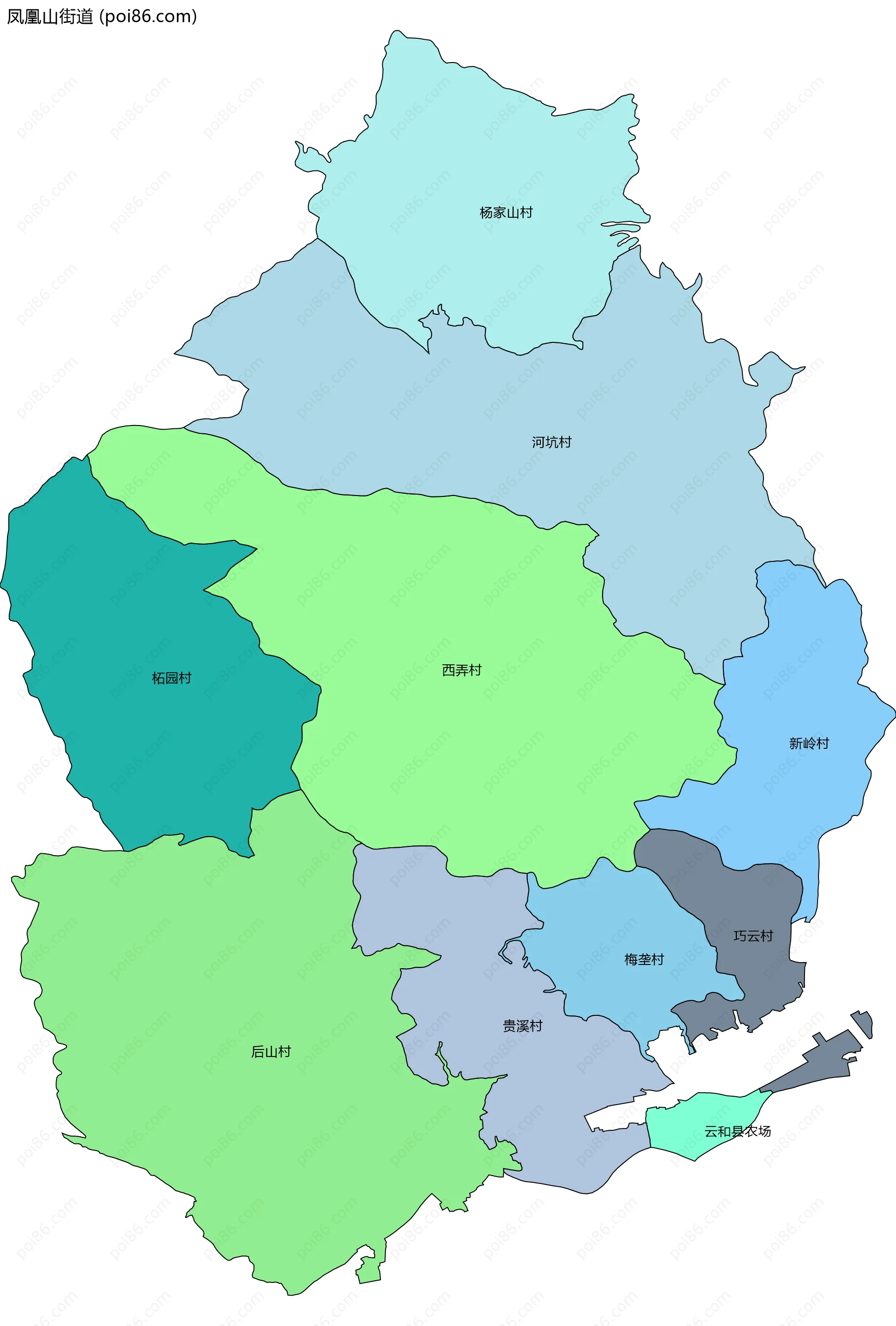 凤凰山街道边界地图(五级行政区划)