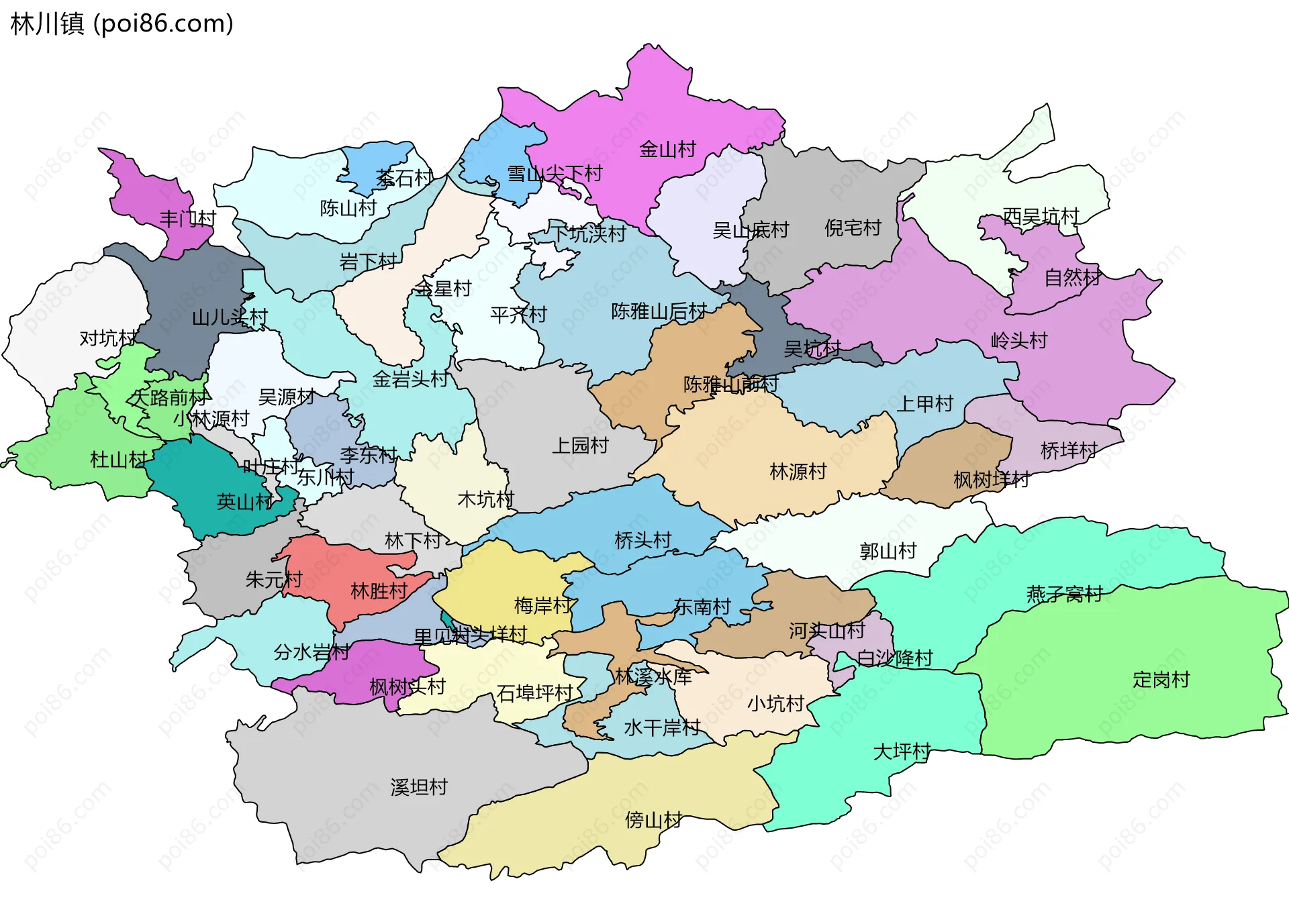 林川镇边界地图(五级行政区划)