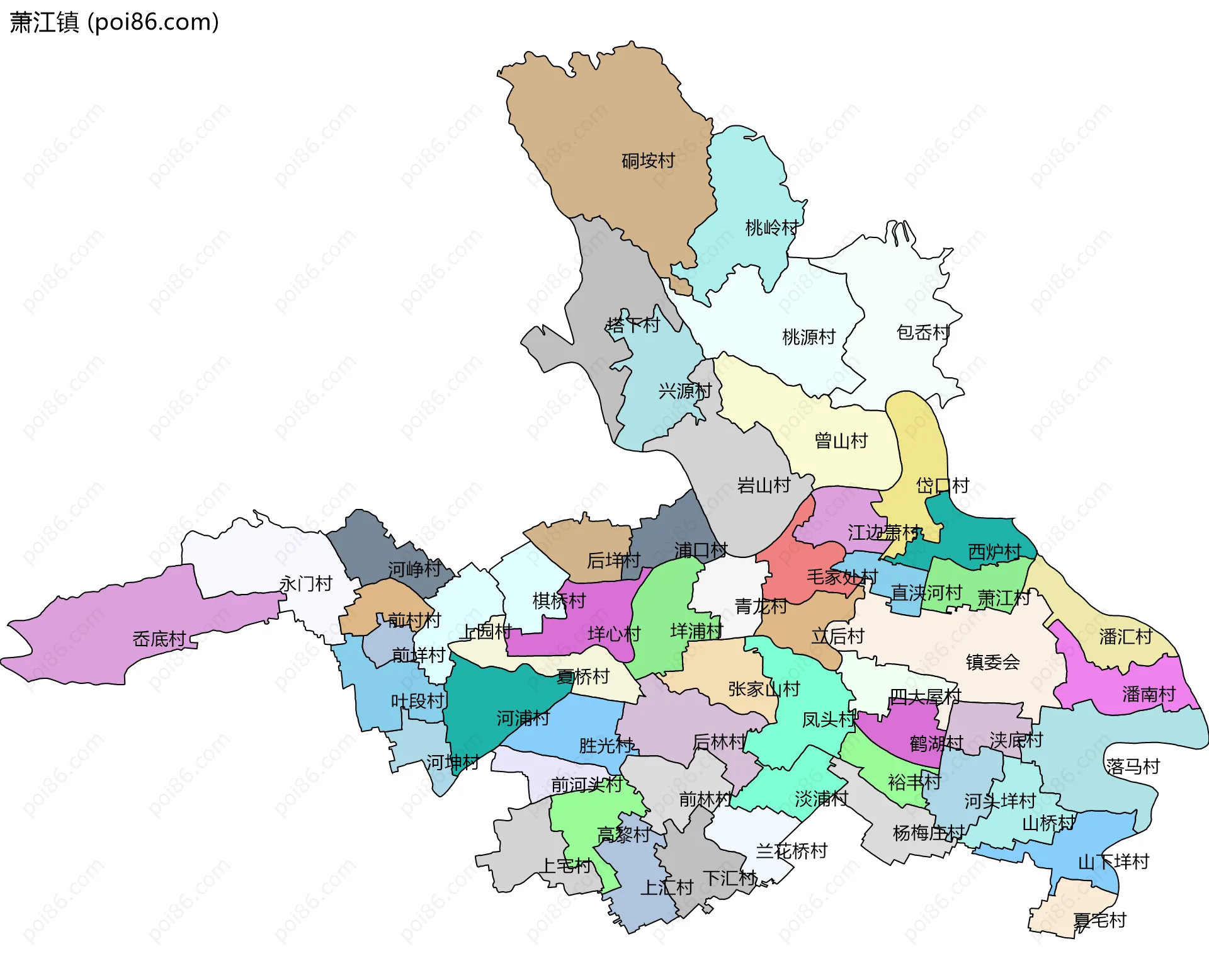 萧江镇边界地图(五级行政区划)